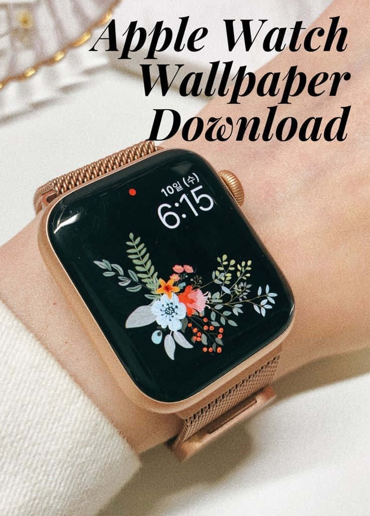 玫瑰金色Apple Watch特寫，手腕上顯示花卉桌布。 — Apple Watch 動態 壁紙