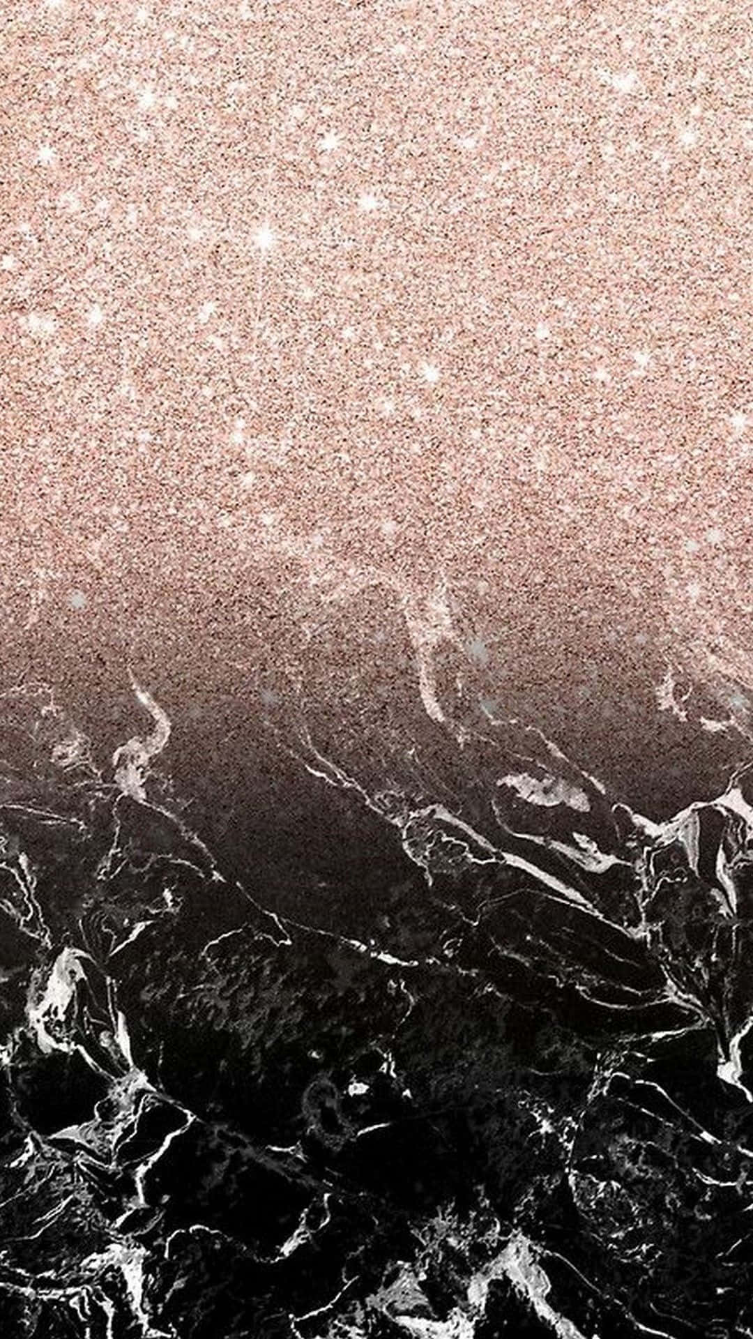 Black Marble 桌布 壁紙 — 玫瑰金閃粉奢華漸變，融入帶有白色紋理的亮面黑色大理石。