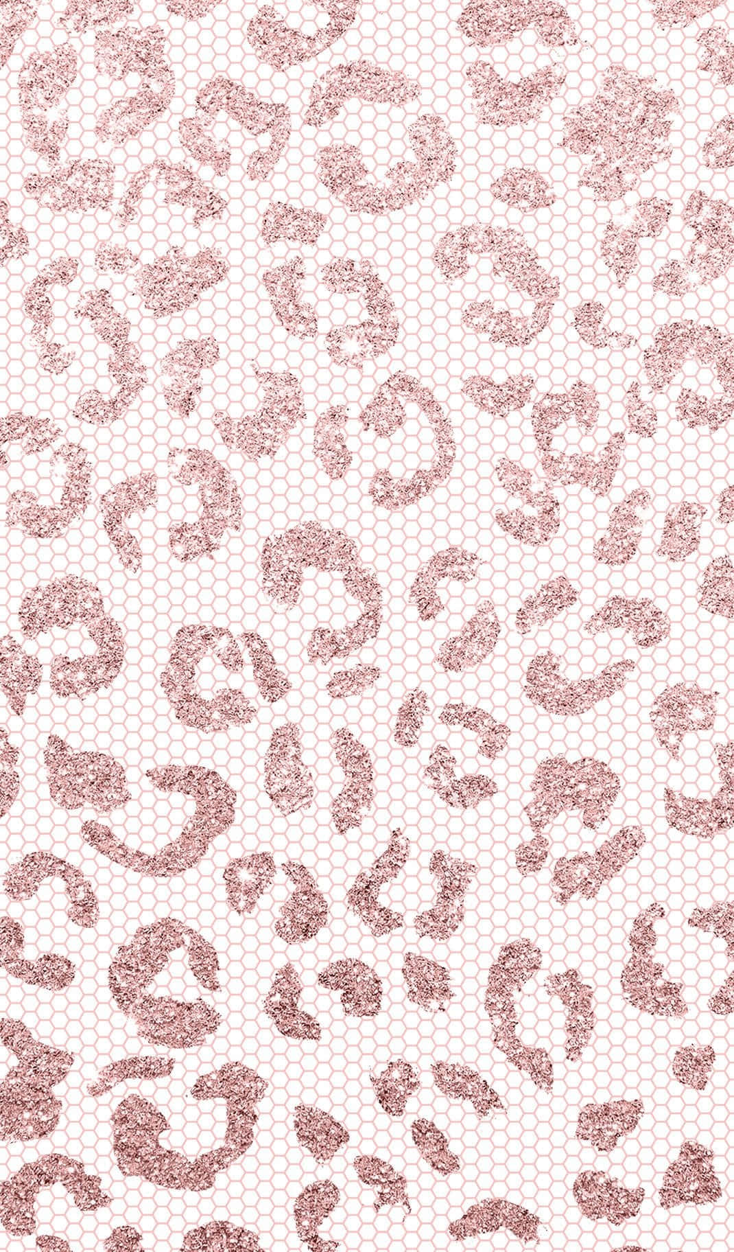 Glitter Leopard 桌布 壁紙 — 玫瑰金閃粉豹紋圖案覆蓋在柔軟奶油色背景上的微妙六邊形網格上。