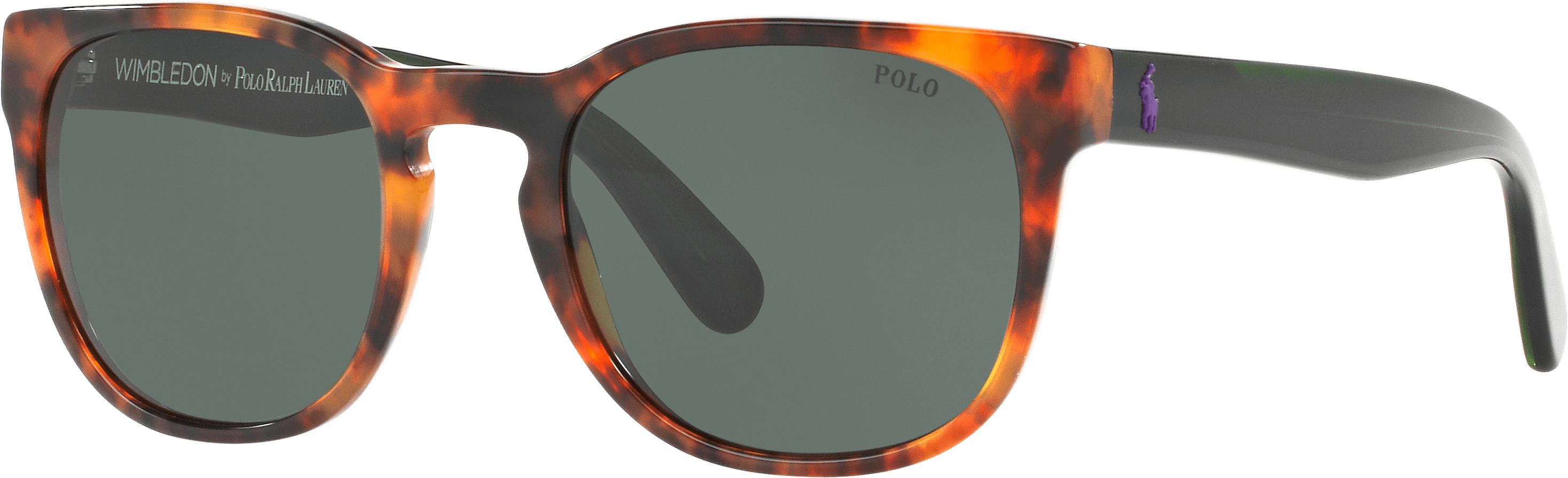 ralph lauren 桌布 壁紙 — 玳瑁色太陽眼鏡，帶有溫布頓 Polo Ralph Lauren 品牌標誌和灰色鏡片，黑色背景。