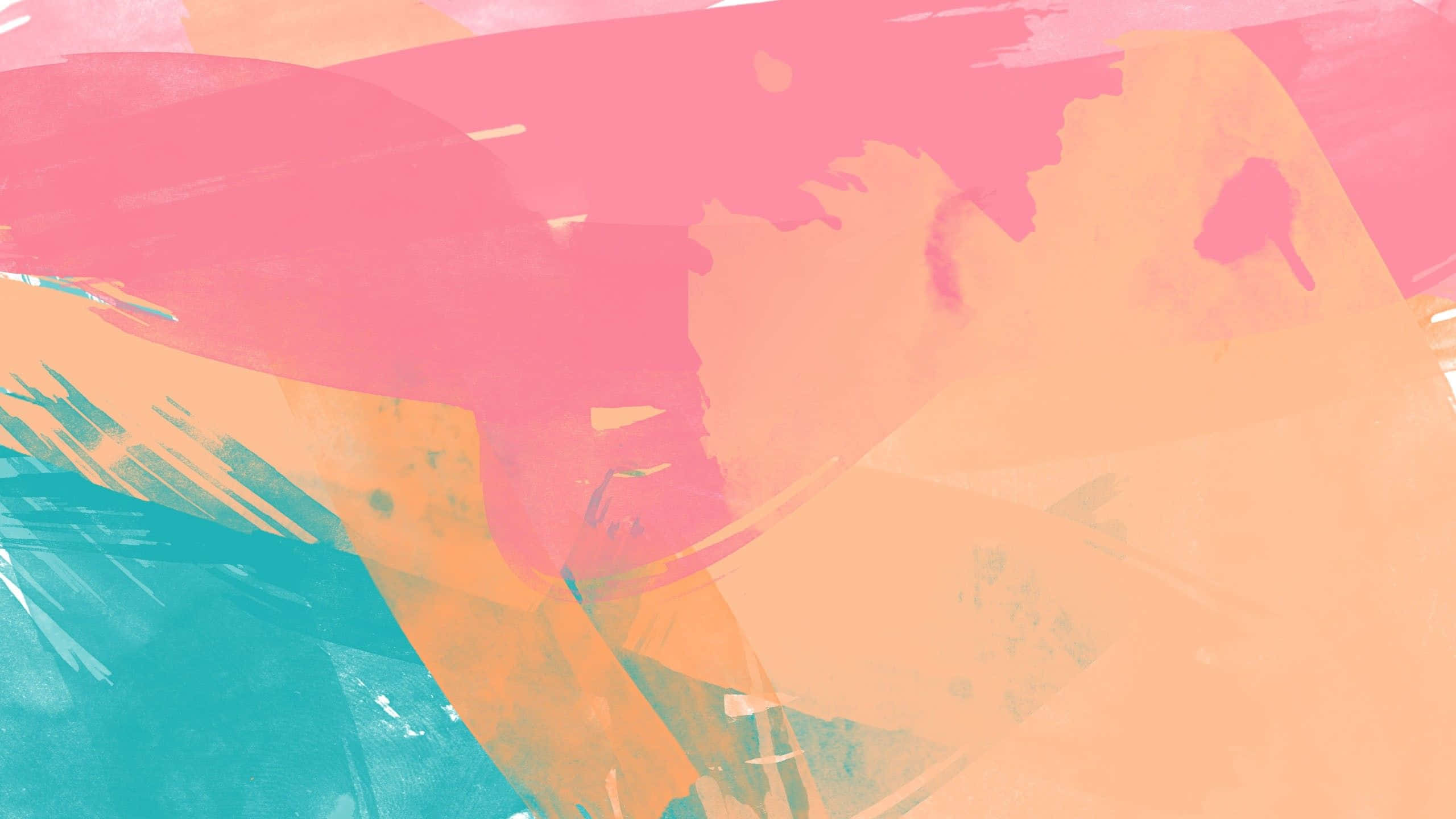 可愛粉彩 桌布 壁紙 — 珊瑚色、蜜桃色、藍綠色和橙色的鮮豔抽象筆觸，營造出充滿動感的紋理背景。