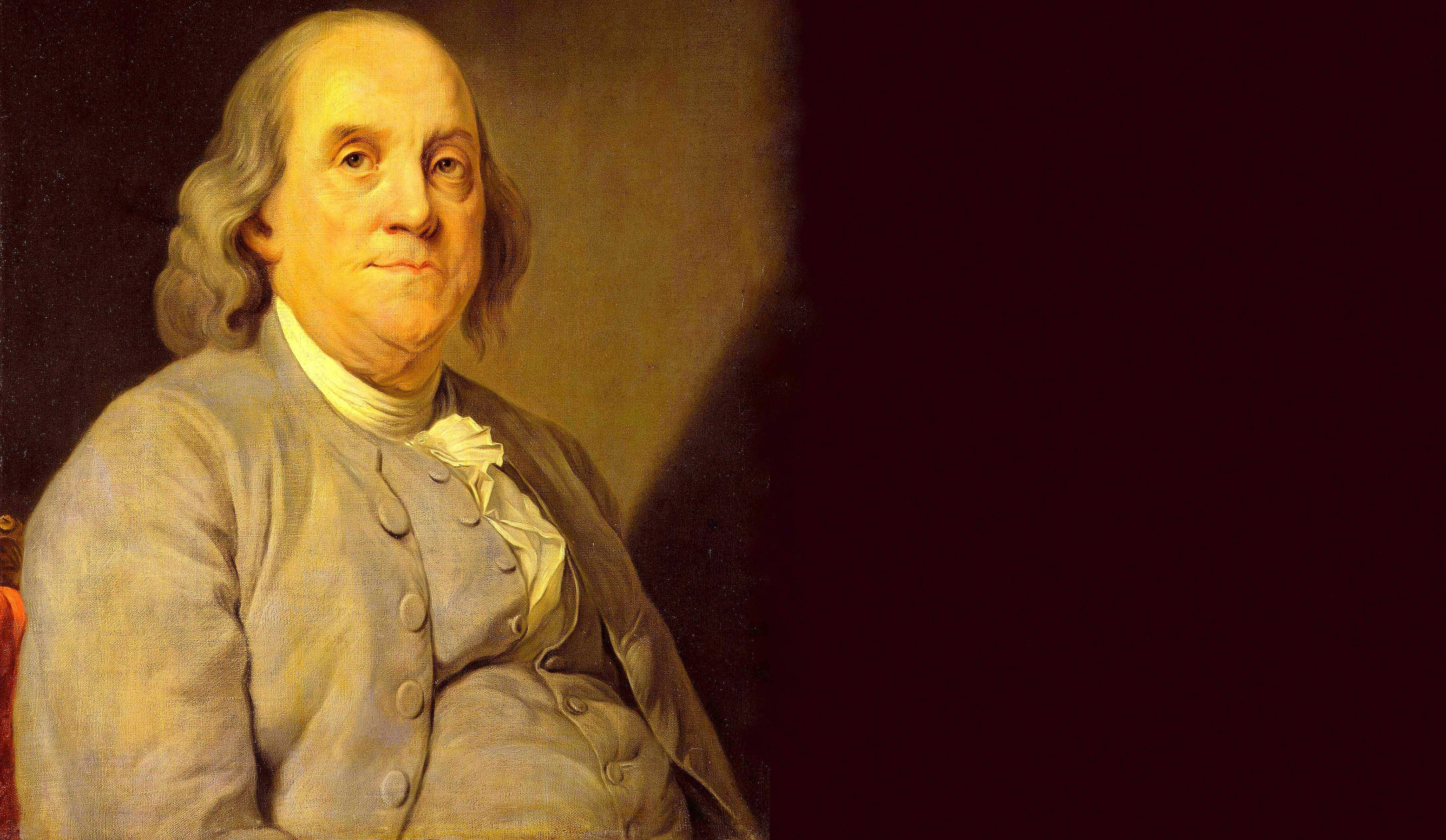 Franklin 桌布 壁紙 — 班傑明·富蘭克林身穿18世紀服飾的古典油畫肖像，柔和光線和深色背景。