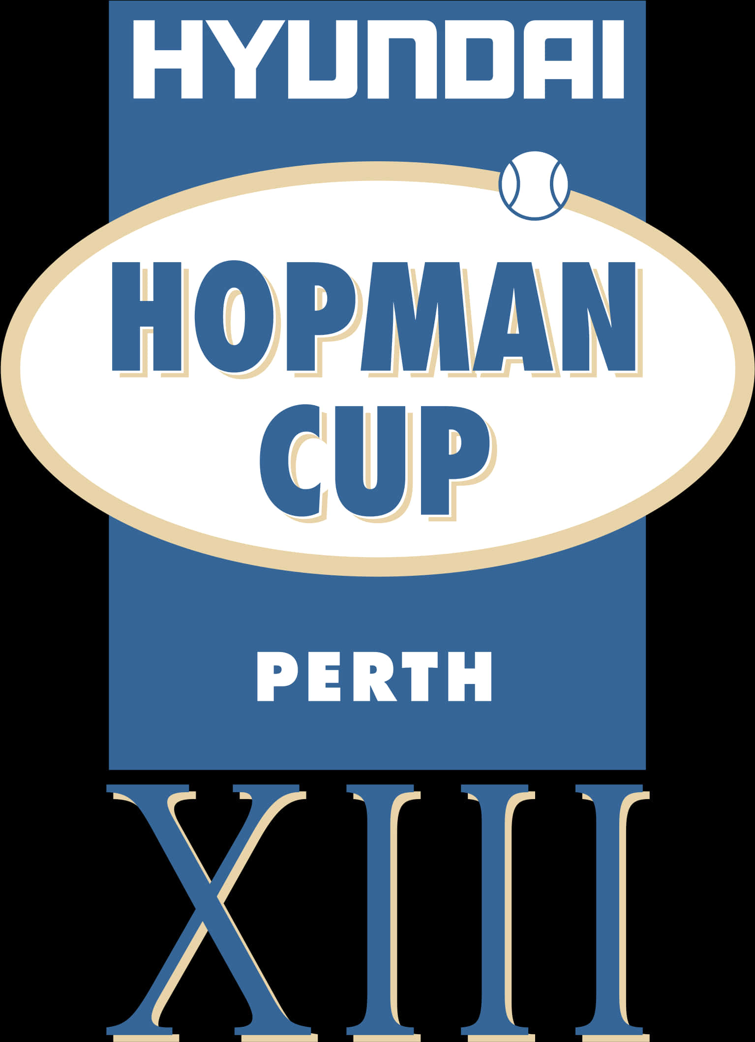 Hyundai Logo 桌布 壁紙 — 現代 Hopman Cup Perth XIII 網球錦標賽的藍白標誌，帶有羅馬數字和棒球圖標。