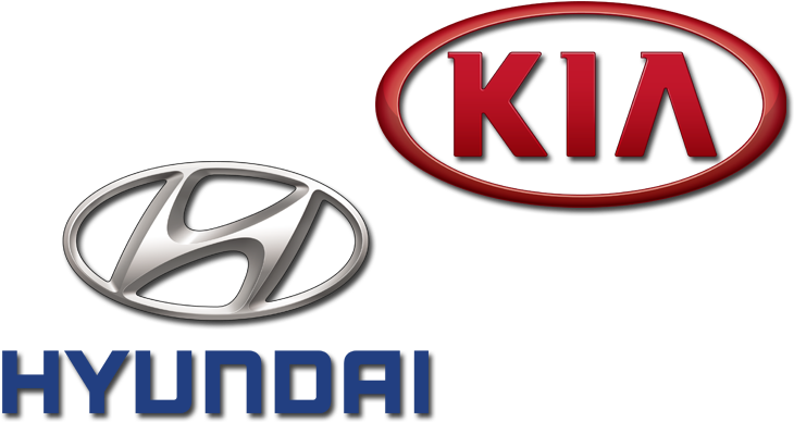 Hyundai Logo 桌布 壁紙 — 現代和起亞標誌在純黑色背景上突出顯示，帶有金屬和紅色點綴。