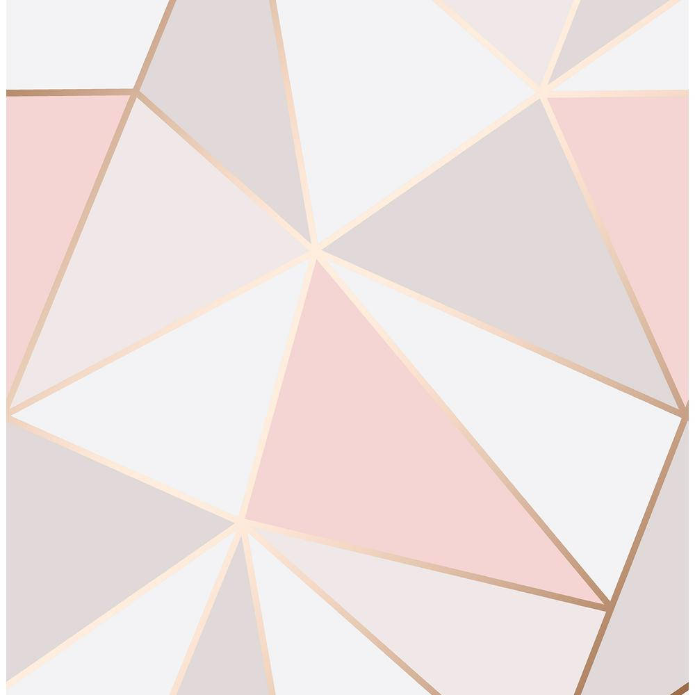White Pattern 桌布 壁紙 — 現代幾何圖案壁紙，以柔和粉紅米色和白色三角形組成，並以玫瑰金勾勒輪廓。