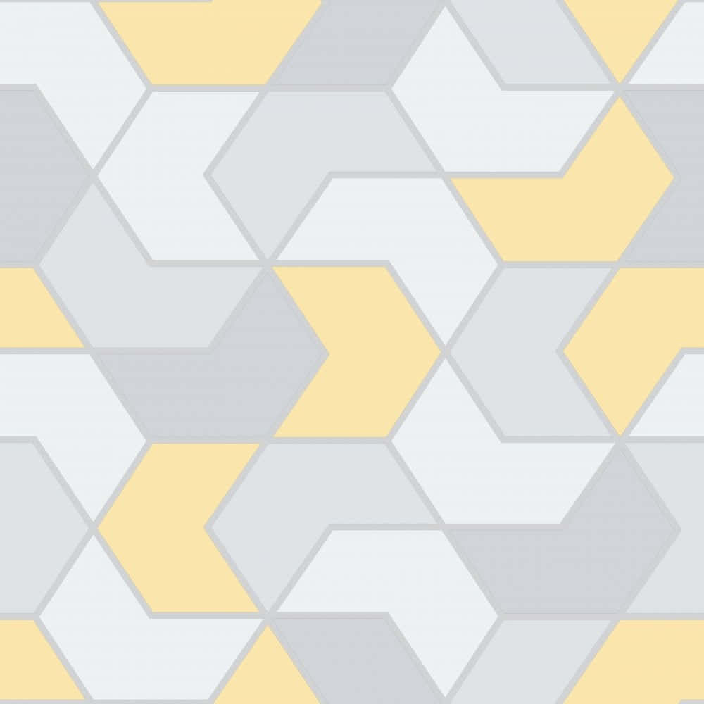 Yellow Geometric 桌布 壁紙 — 現代幾何圖案壁紙，以柔和黃色和灰色色調的互鎖六邊形設計。