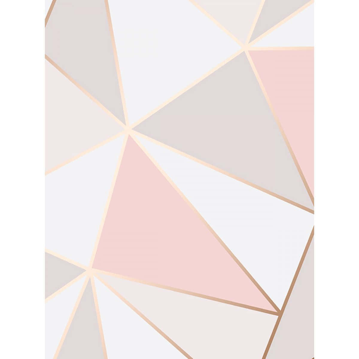 White And Pink 桌布 壁紙 — 現代幾何圖案壁紙，以玫瑰金色勾勒出柔和粉紅米色和白色三角形。