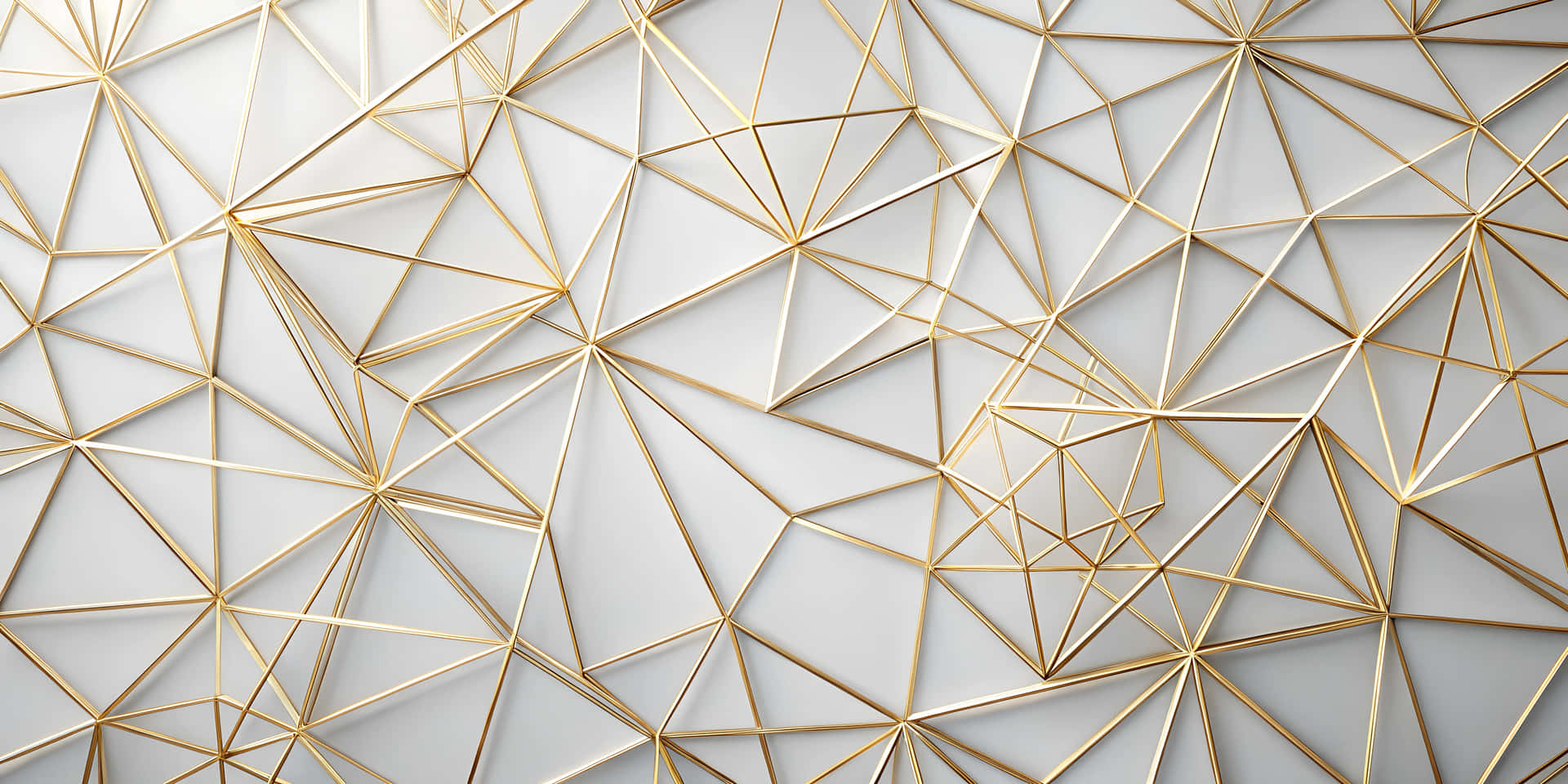 A clean white background with thin golden geometric lines forming abstract shapes 壁紙 — 現代幾何圖案壁紙，淺灰色紋理表面上帶有交錯的金色三角形。