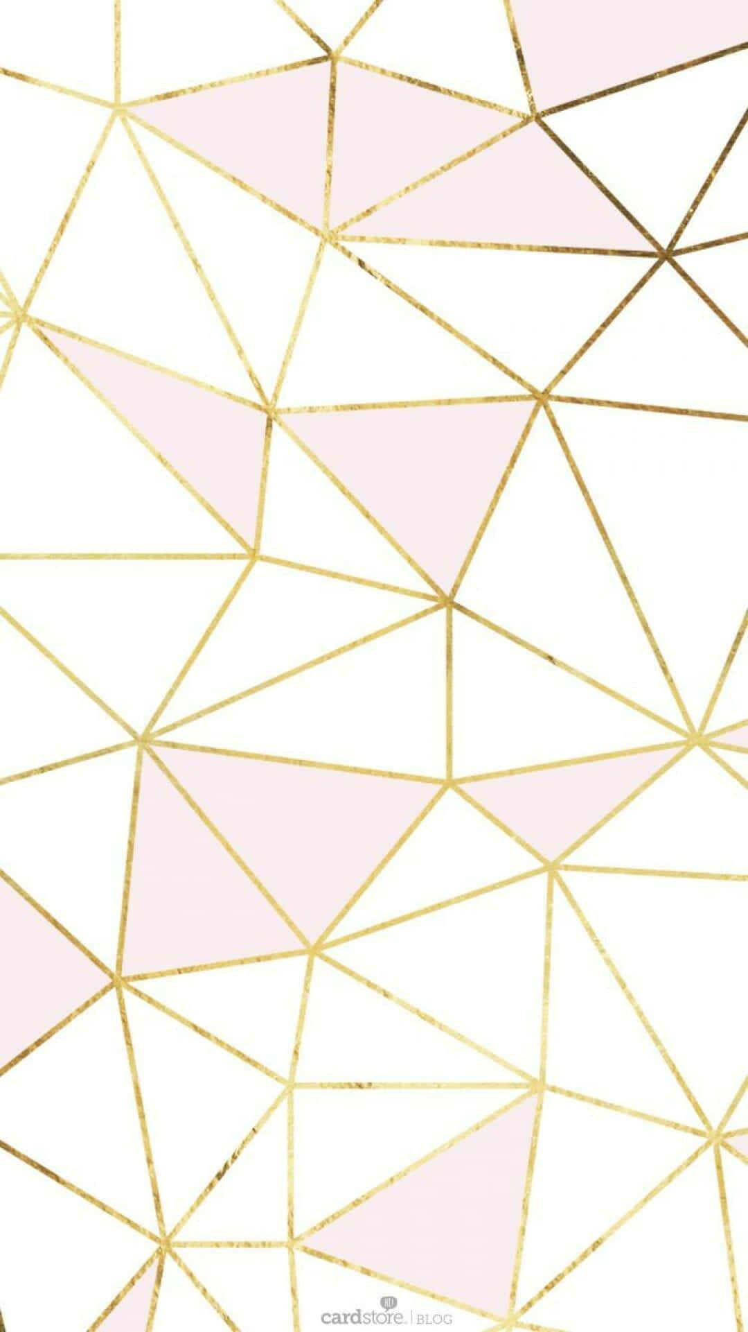 Geometric iPhone 桌布 壁紙 — 現代幾何圖案壁紙，金色箔線在柔和粉紅與白色背景上形成三角形。