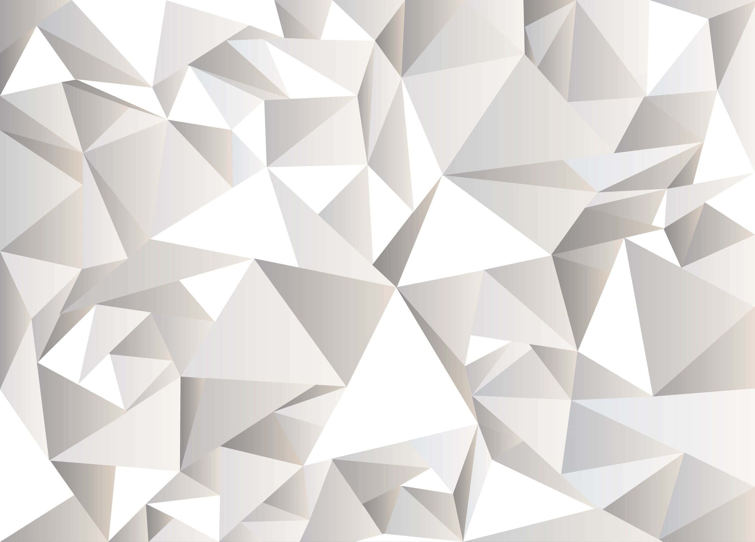 Geometric Desktop 桌布 壁紙 — 現代抽象壁紙，具有白色和灰色三角形交織的動態圖案，帶有柔和陰影。