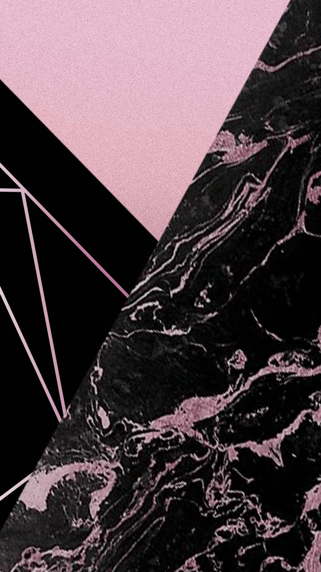 Black And Pink 桌布 壁紙 — 現代抽象構圖，以粉紅大理石、黑色大理石和幾何粉紅線條在黑色背景上呈現。
