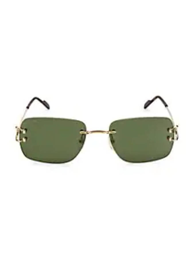 Sunglasses 桌布 壁紙 — 現代長方形太陽眼鏡，配綠色鏡片及金色金屬鏡框，置於純白背景上。