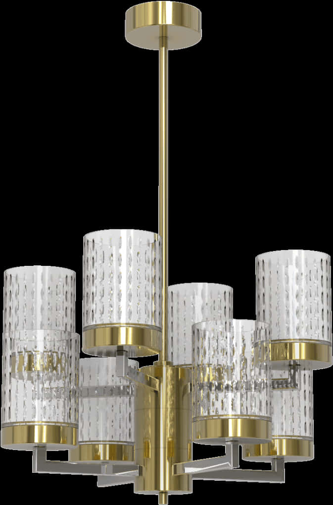Chandelier 桌布 壁紙 — 現代黃銅吊燈，帶有水晶圓柱燈罩，懸掛在黑色背景上。