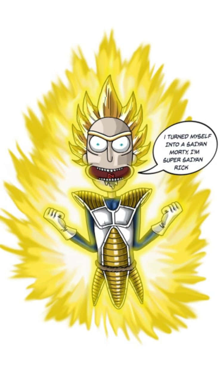 The Council Of Ricks 桌布 壁紙 — 瑞克·桑切斯在漫畫格中變身成超級賽亞人莫蒂，帶有金色光環和尖刺頭髮。
