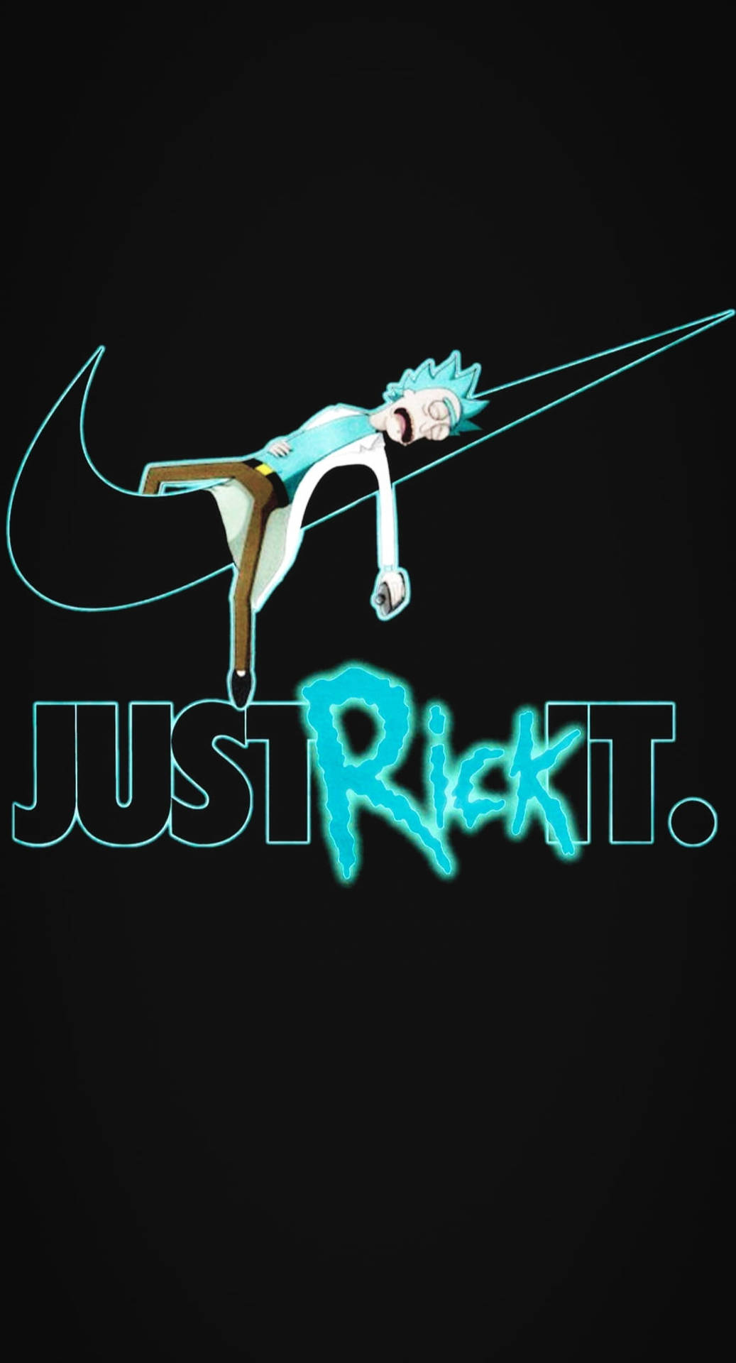 瑞克·桑切斯在帶有「JUST RICK IT.」文字的Nike風格標誌中。 — Nike GIF 壁紙
