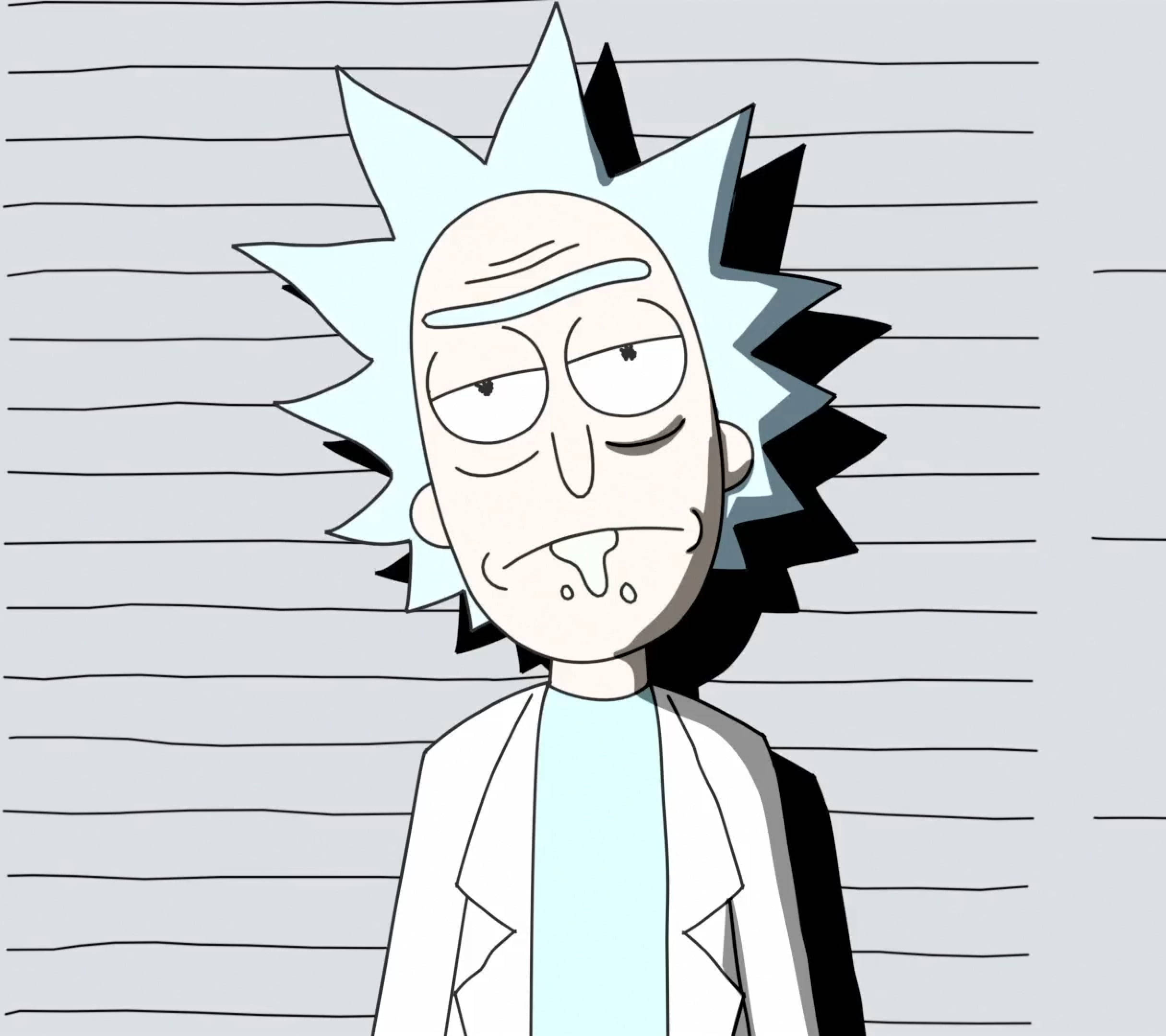 rick 桌布 壁紙 — 《瑞克和莫蒂》中的瑞克·桑切斯帶著無聊的表情凝視著有線條的背景。