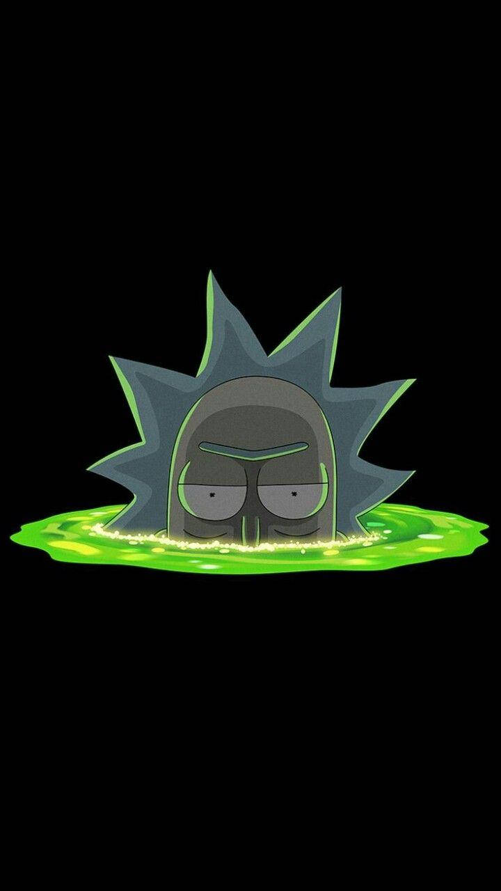 rick 桌布 壁紙 — 《瑞克和莫蒂》中的瑞克·桑切斯從發光的綠色黏液中以無聊的表情出現在黑色背景上。