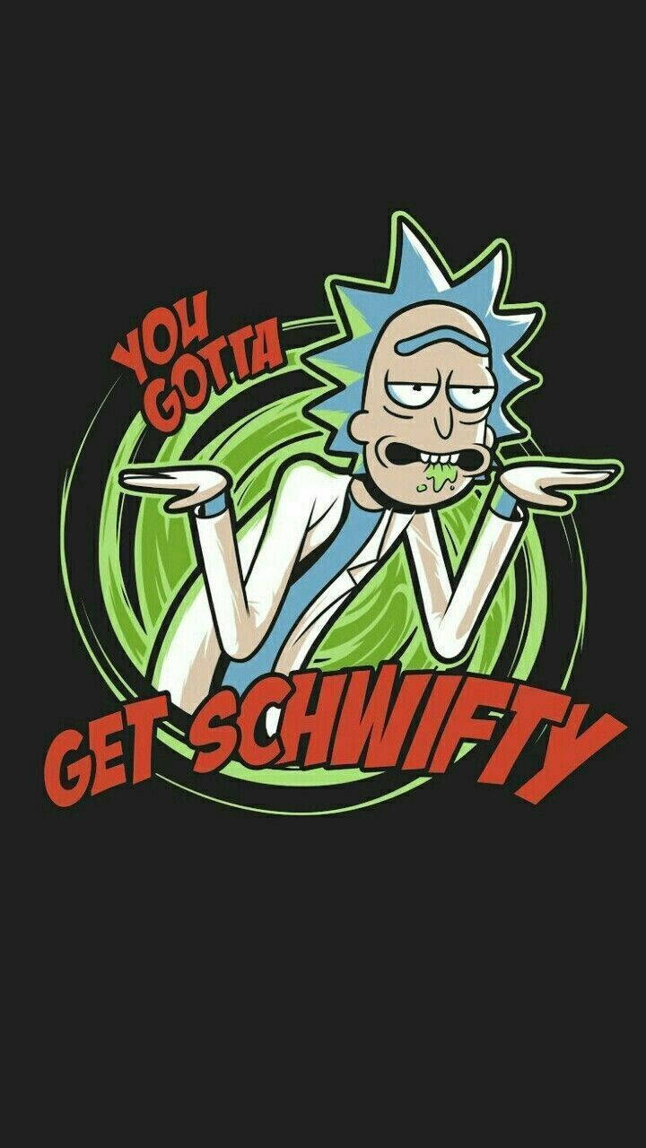 rick 桌布 壁紙 — 《瑞克和莫蒂》中的瑞克·桑切斯自信地指著，身後有綠色漩渦，背景為黑色。