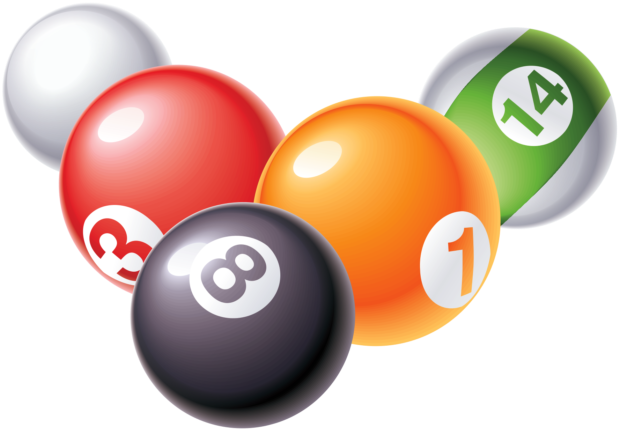Billiard 桌布 壁紙 — 生動渲染的撞球，帶有數字 3 8 1 14 和純色聚集在一起。