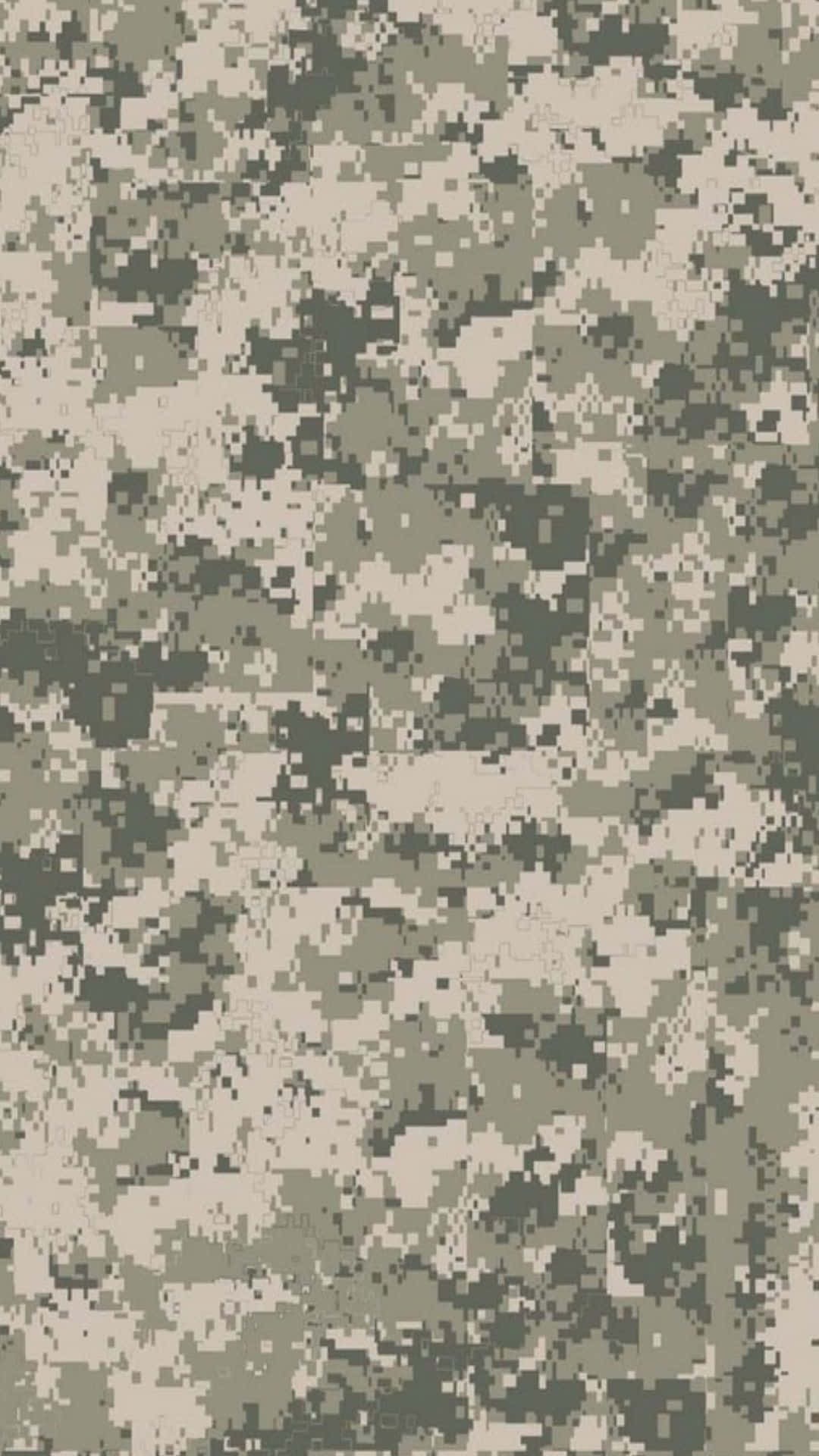 狩獵 桌布 壁紙 — 用於軍事隱蔽的數位迷彩圖案，帶有綠色、米色和灰色的像素化方塊。
