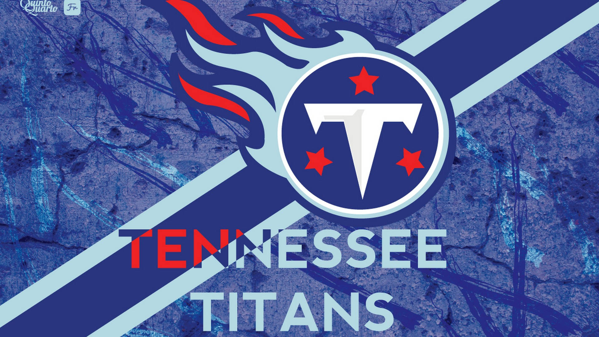 Tennessee 桌布 壁紙 — 田納西泰坦隊標誌，帶有紅色星星和火焰設計，背景為有紋理的藍色和對角線條紋。
