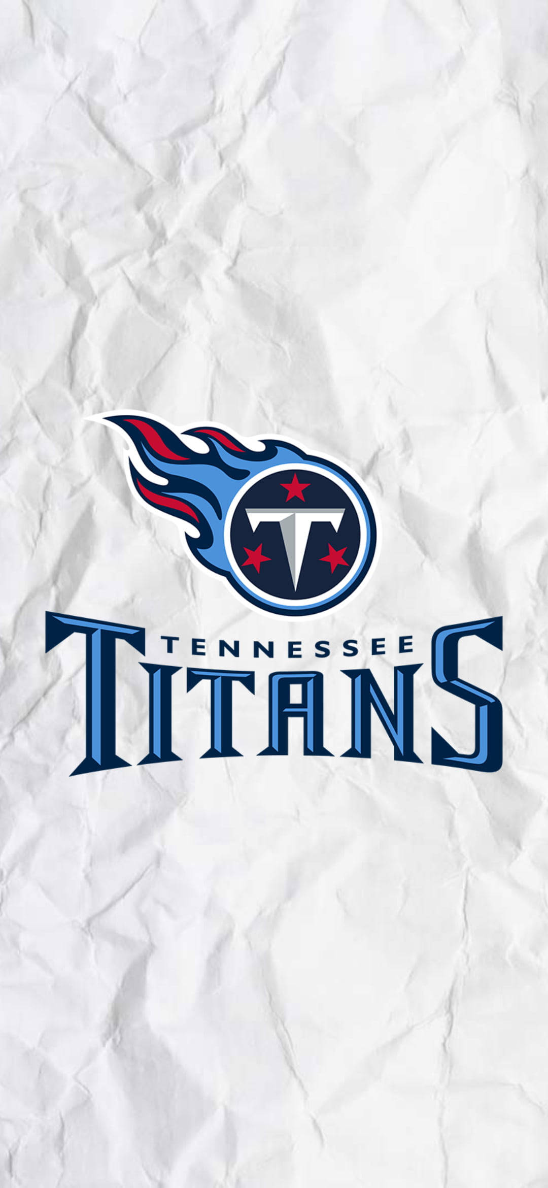 NFL Team Logo 桌布 壁紙 — 田納西泰坦隊標誌印在帶有藍色、紅色和銀色點綴的紋理白色皺紙上。