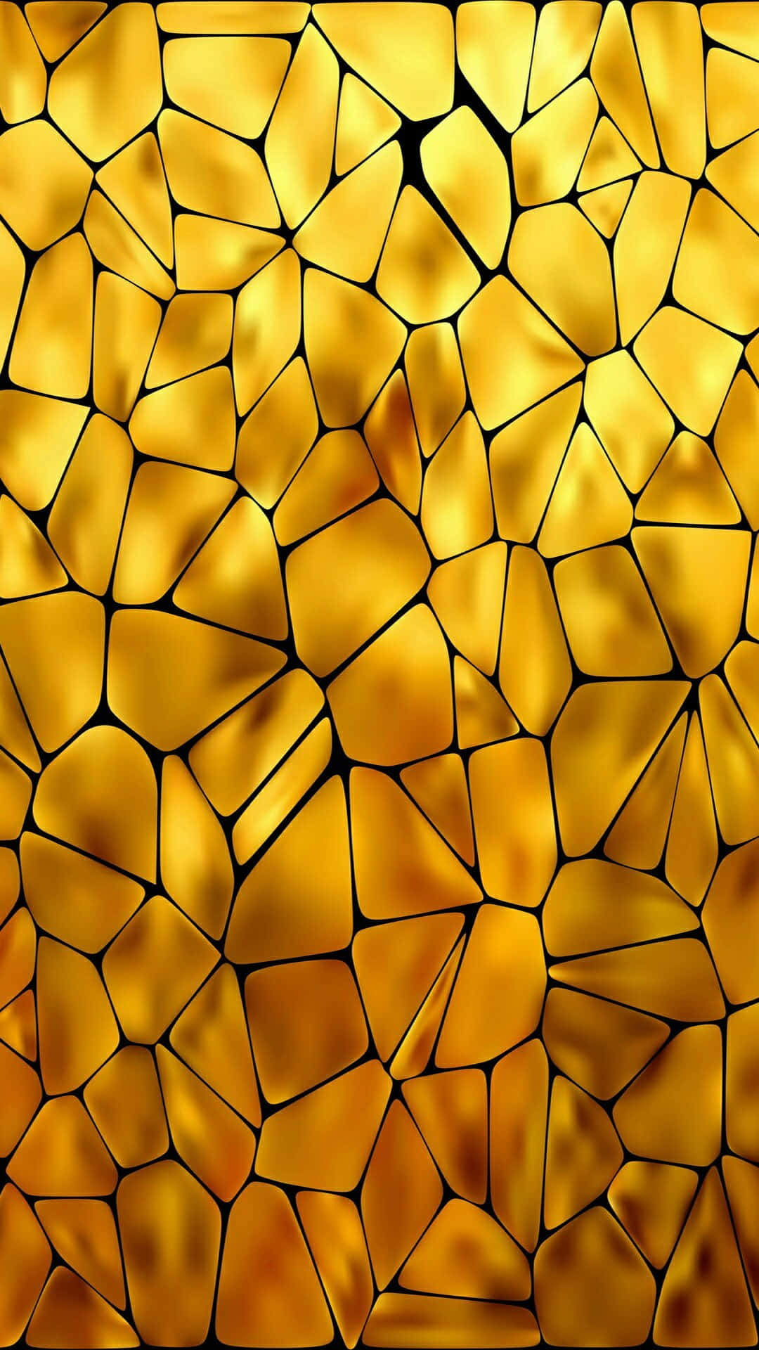 Gold iPhone 桌布 壁紙 — 由不規則形狀的光澤瓷磚組成的充滿活力的金色馬賽克，帶有深邃陰影，營造出奢華且富有質感的抽象圖案。