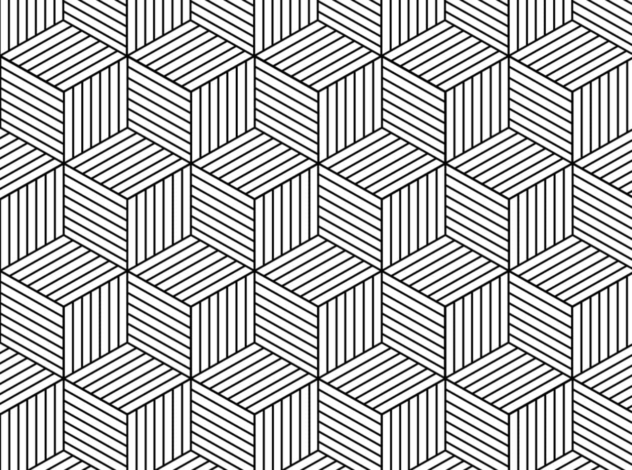 Geometric Pattern 桌布 壁紙 — 由平行線創建的重複3D立方體的複雜黑白幾何圖案。