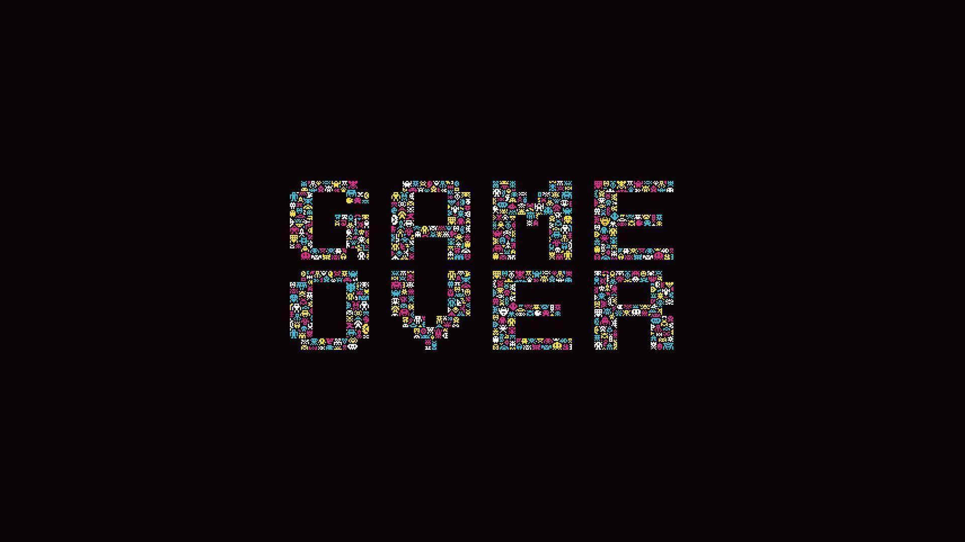 Dark Game Over 桌布 壁紙 — 由彩色像素化遊戲圖示組成的「GAME OVER」字樣，背景為黑色。