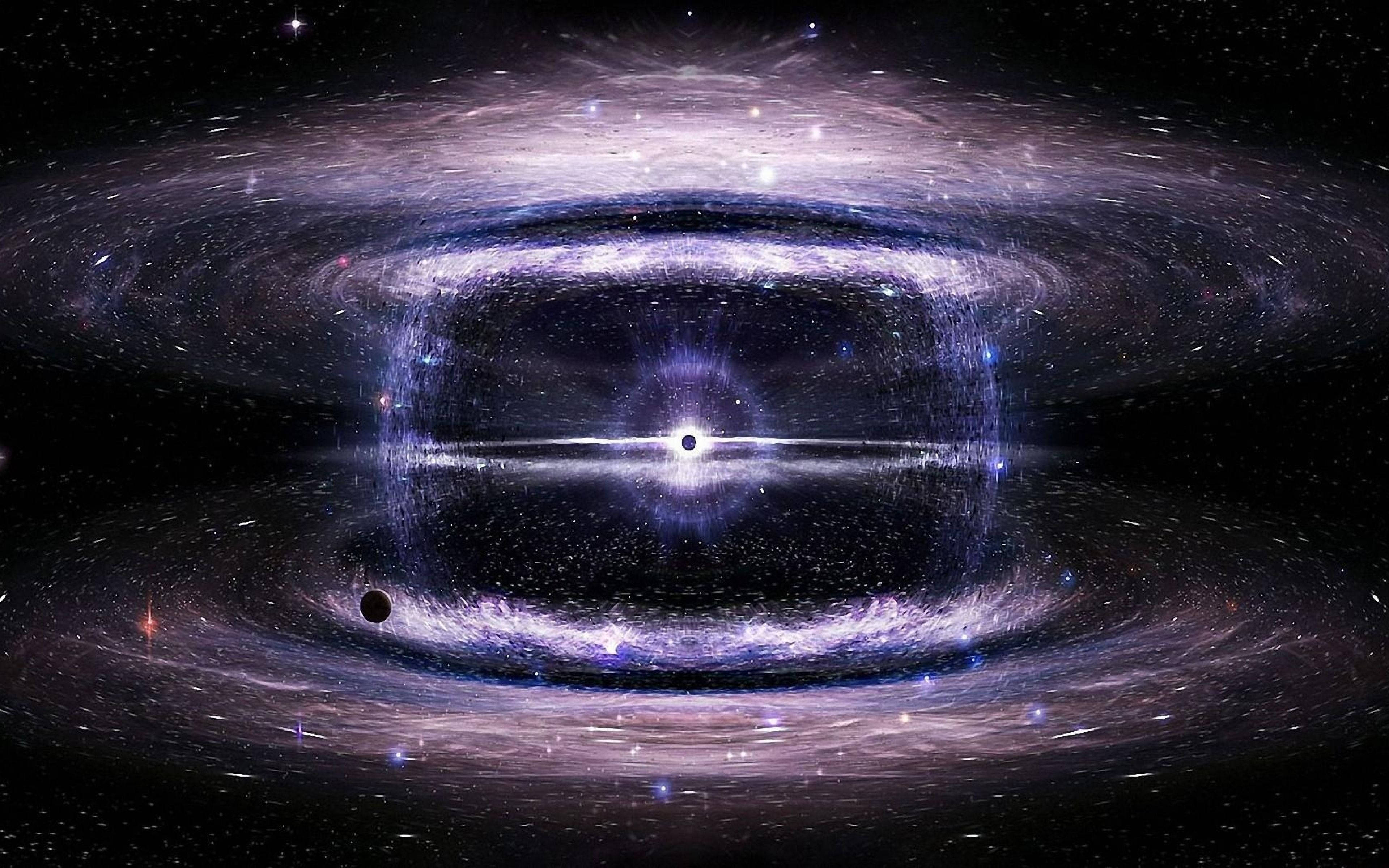 多重宇宙 桌布 壁紙 — 由旋轉星系和黑洞周圍的吸積盤形成的宇宙之眼，發出紫色和藍色光芒。
