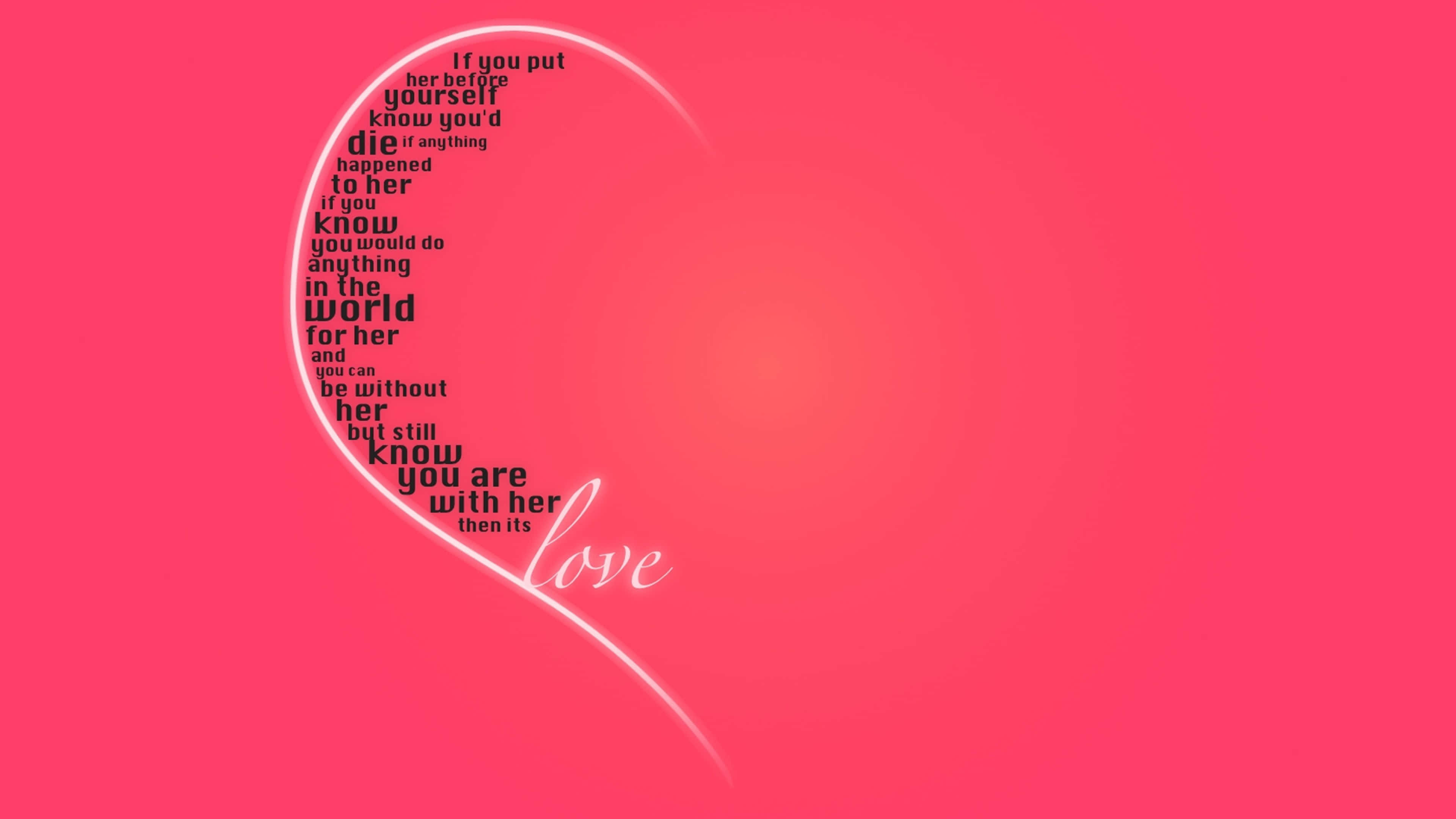 4K Love 桌布 壁紙 — 由浪漫文字組成的發光粉紅色心形，下方寫有love一詞。