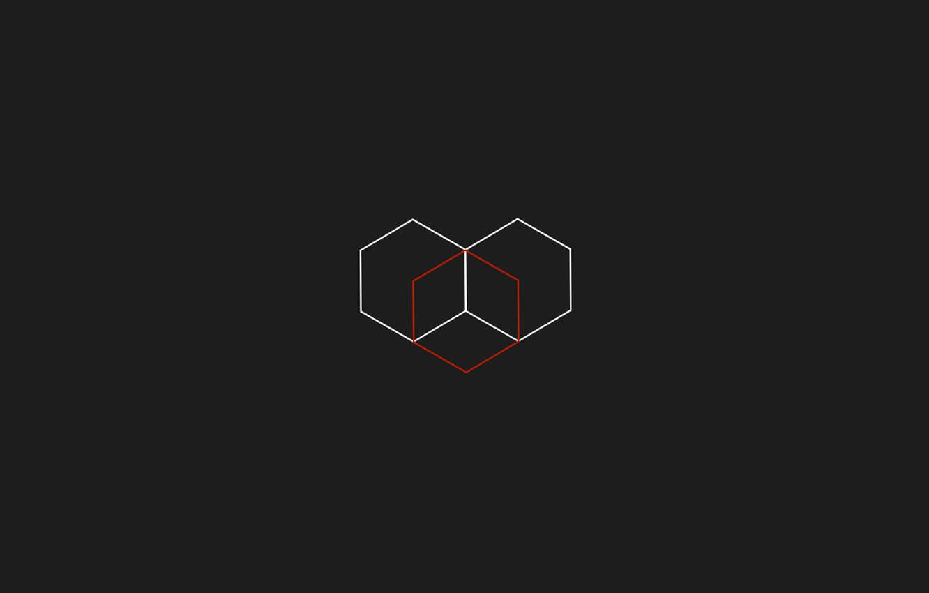 Minimalist Gray 桌布 壁紙 — 由白色和紅色六邊形交錯形成的極簡幾何心形，背景為深色。