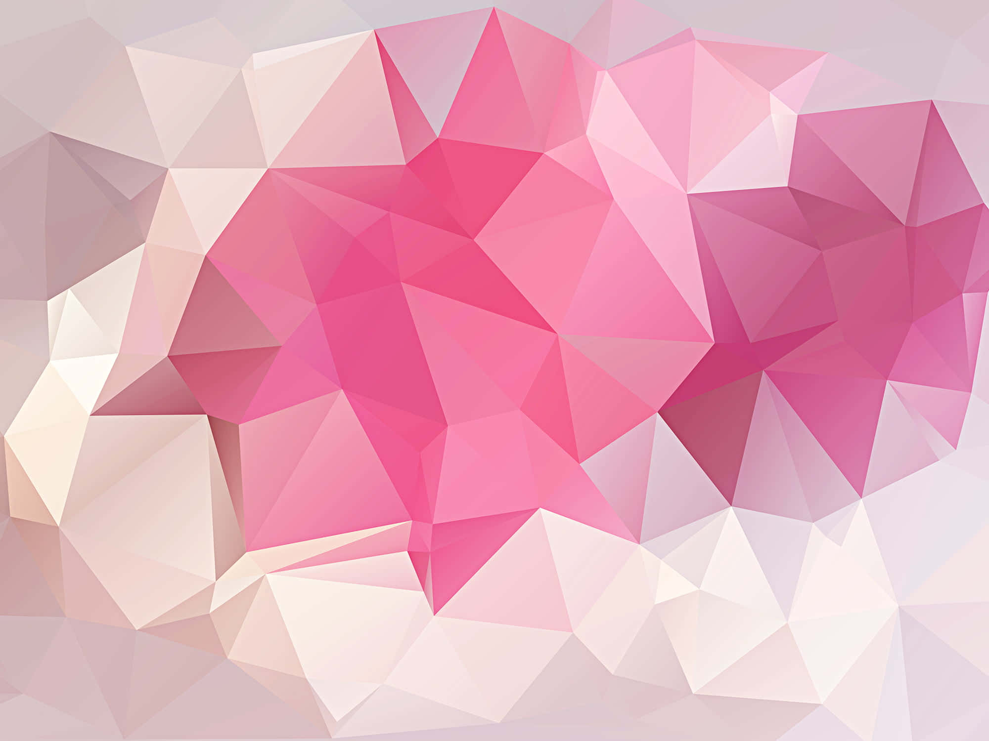 Minimalist Pink 桌布 壁紙 — 由眾多三角形面組成的柔和粉紅與白色抽象幾何圖案。