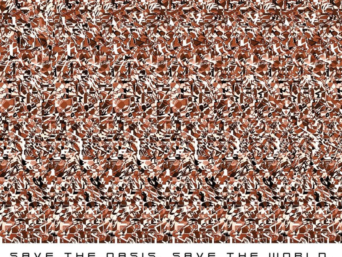 Magic Eye 桌布 壁紙 — 由碎片化的棕色和白色幾何碎片組成的密集抽象圖案，營造出混亂的紋理表面。