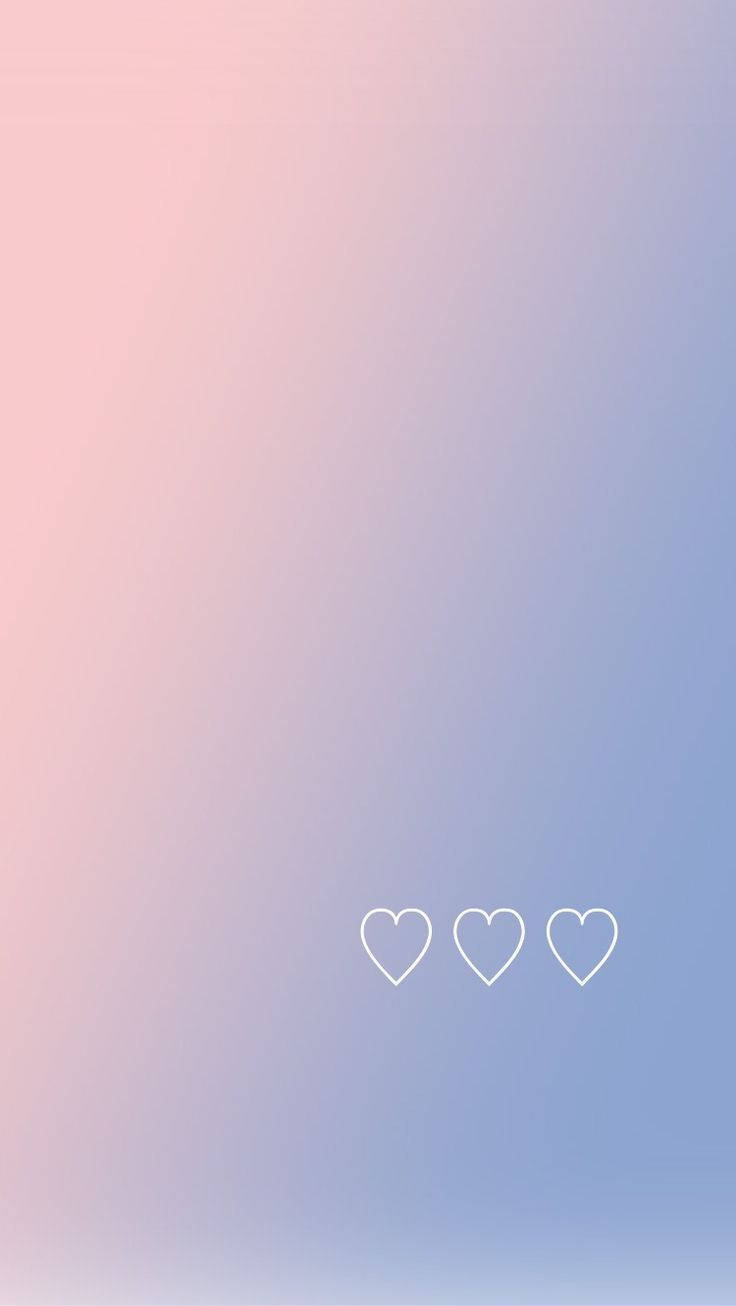 三個白色輪廓心形在粉紅色到藍色的漸變背景上。 — 愛心 GIF 壁紙