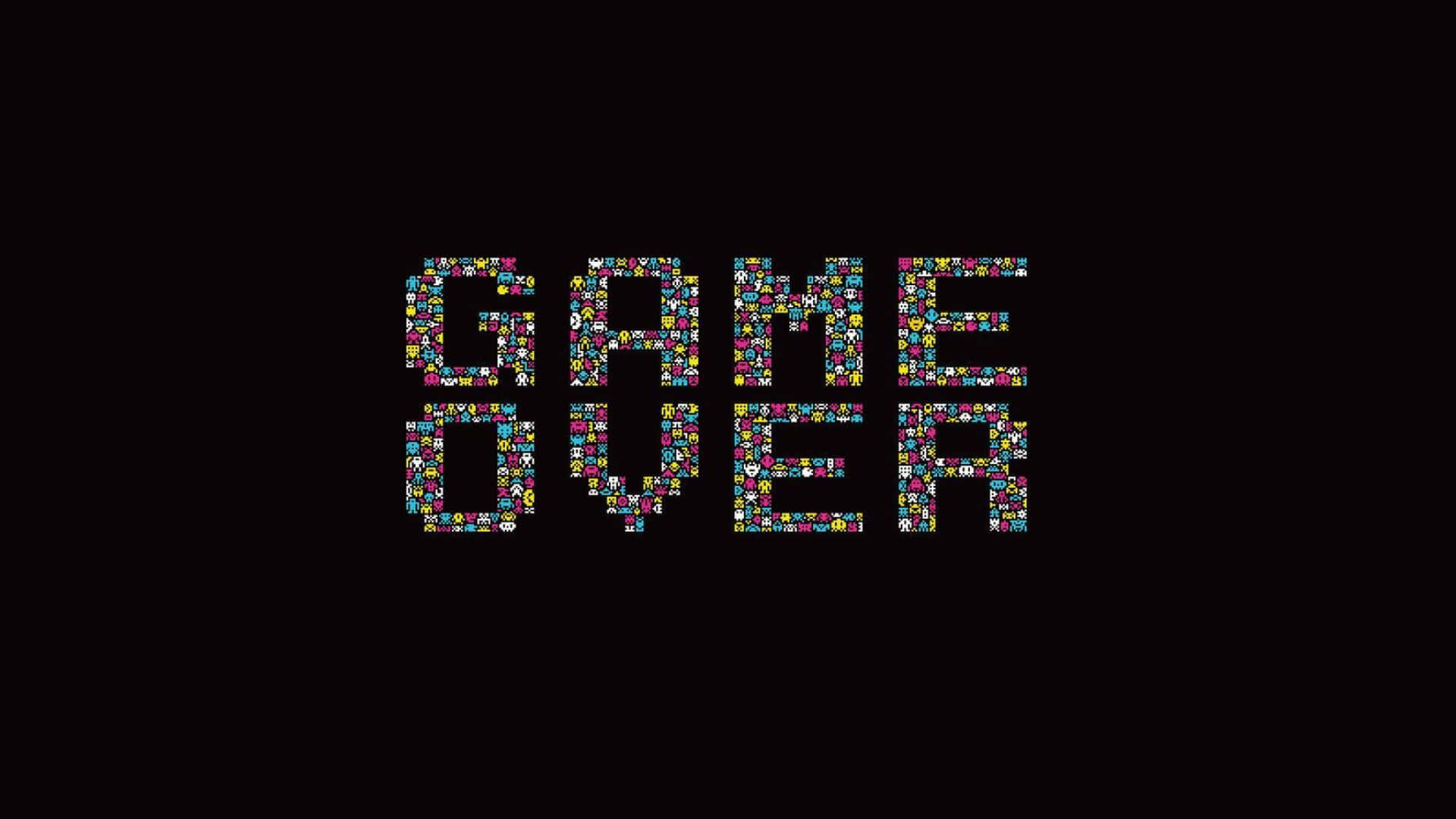 HD Gaming 桌布 壁紙 — 由色彩繽紛的像素化遊戲圖標在黑色背景上組成的 GAME OVER 字樣。