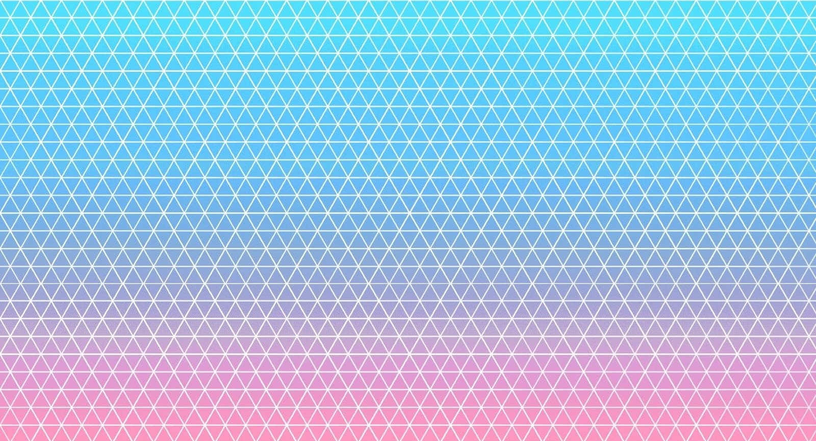 Pastel Blue Aesthetic Desktop 桌布 壁紙 — 由藍色到粉紅色三角形組成的漸變壁紙，形成無縫幾何圖案。