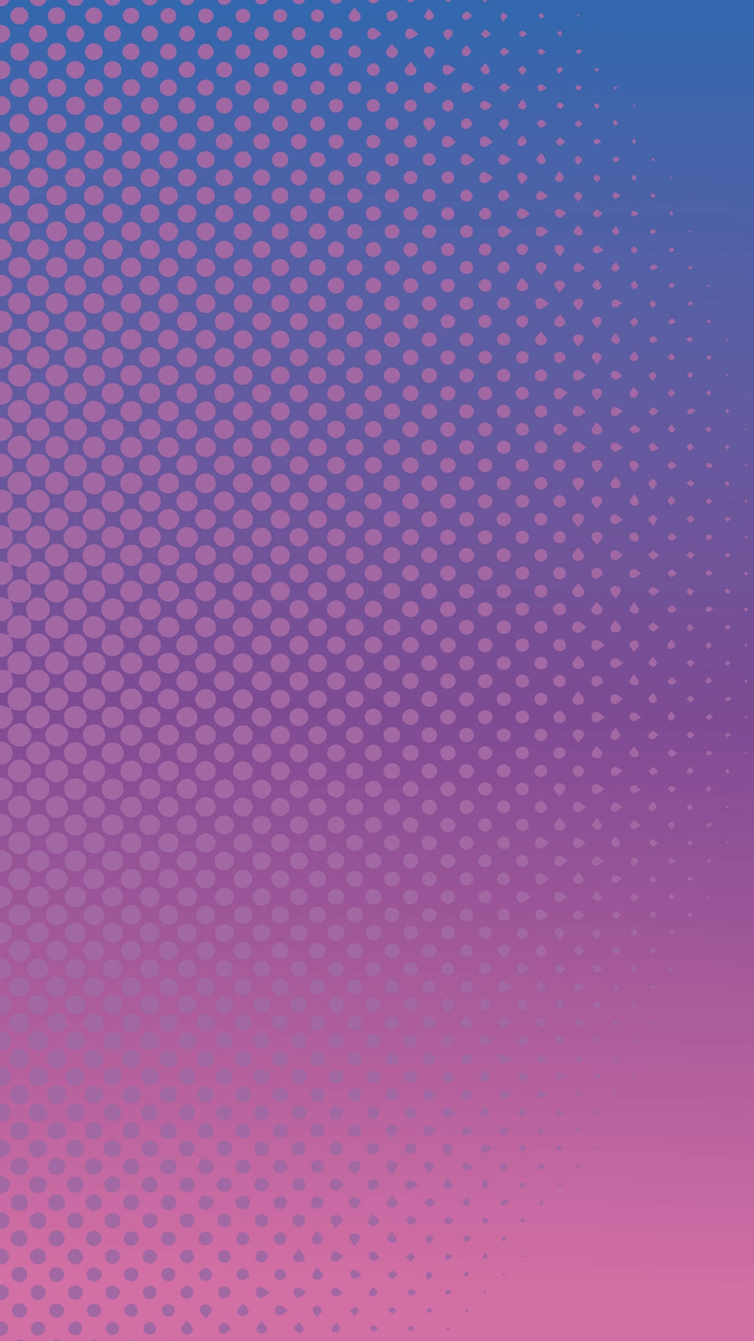 Simple Geometric Phone 桌布 壁紙 — 由藍色到粉紅色的漸變背景，帶有半色調點逐漸淡出至透明。