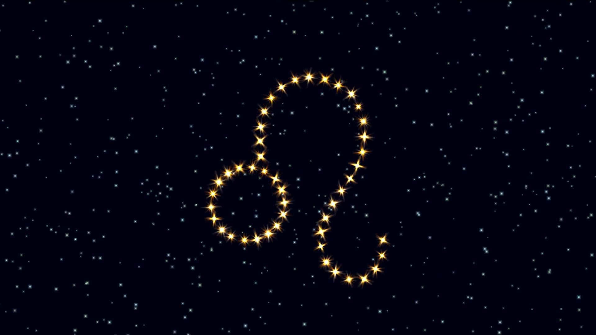 Leo 桌布 壁紙 — 由閃爍星星組成的發光金色星座，在充滿閃爍天體的深邃夜空背景下。