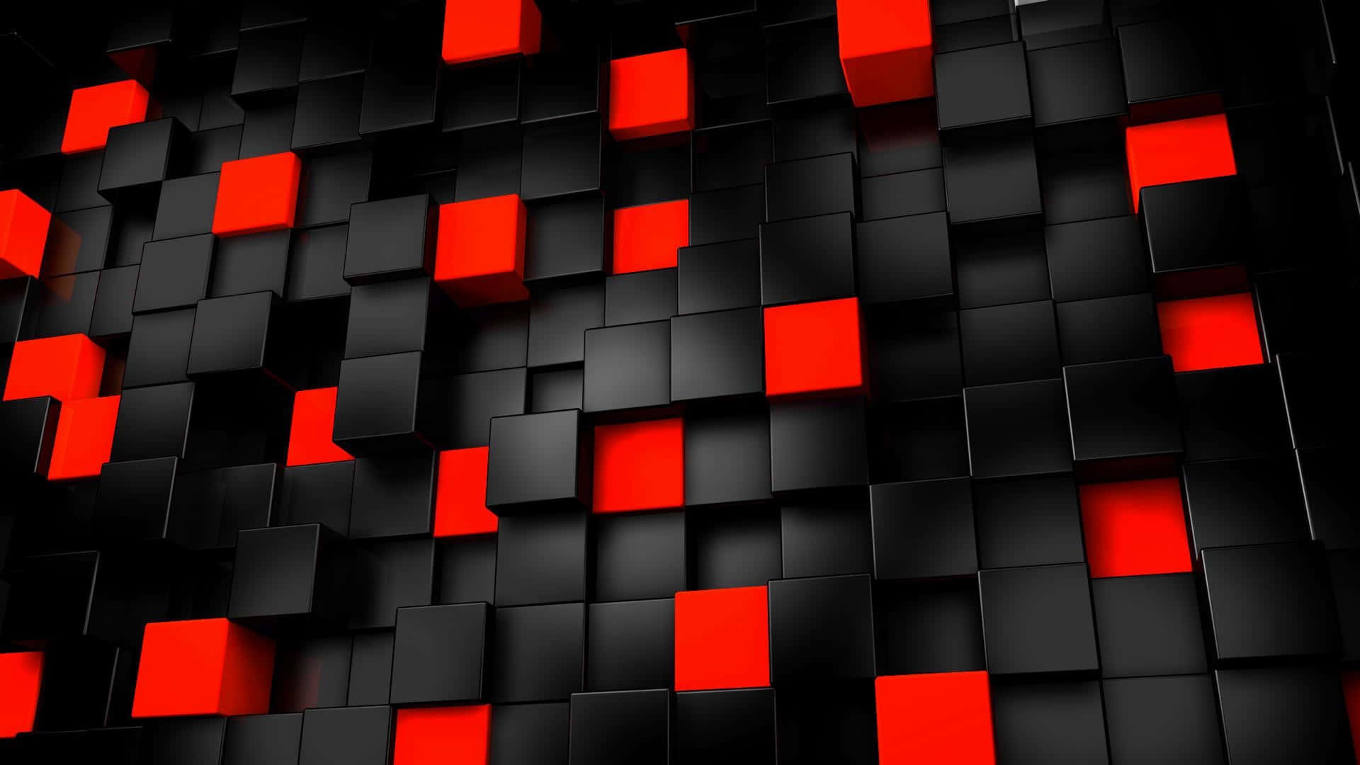 Black And Red 桌布 壁紙 — 由黑色和紅色立方體組成的動態牆，排列成交錯的3D網格，帶有銳利的陰影和發光的紅色高光。