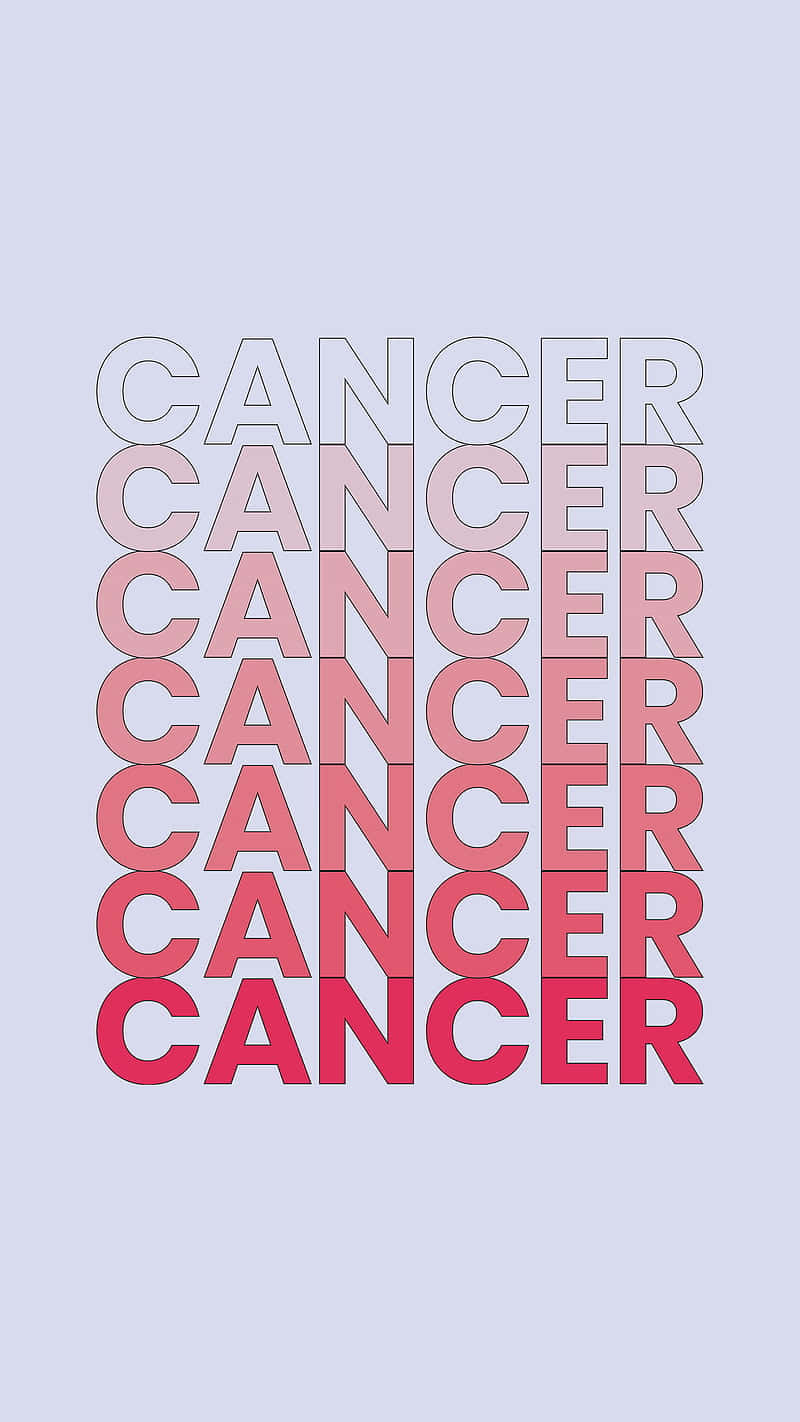 cancer 桌布 壁紙 — 「癌症」一詞在淡藍色背景上以粉紅色漸層垂直重複，營造出大膽的圖形陳述。