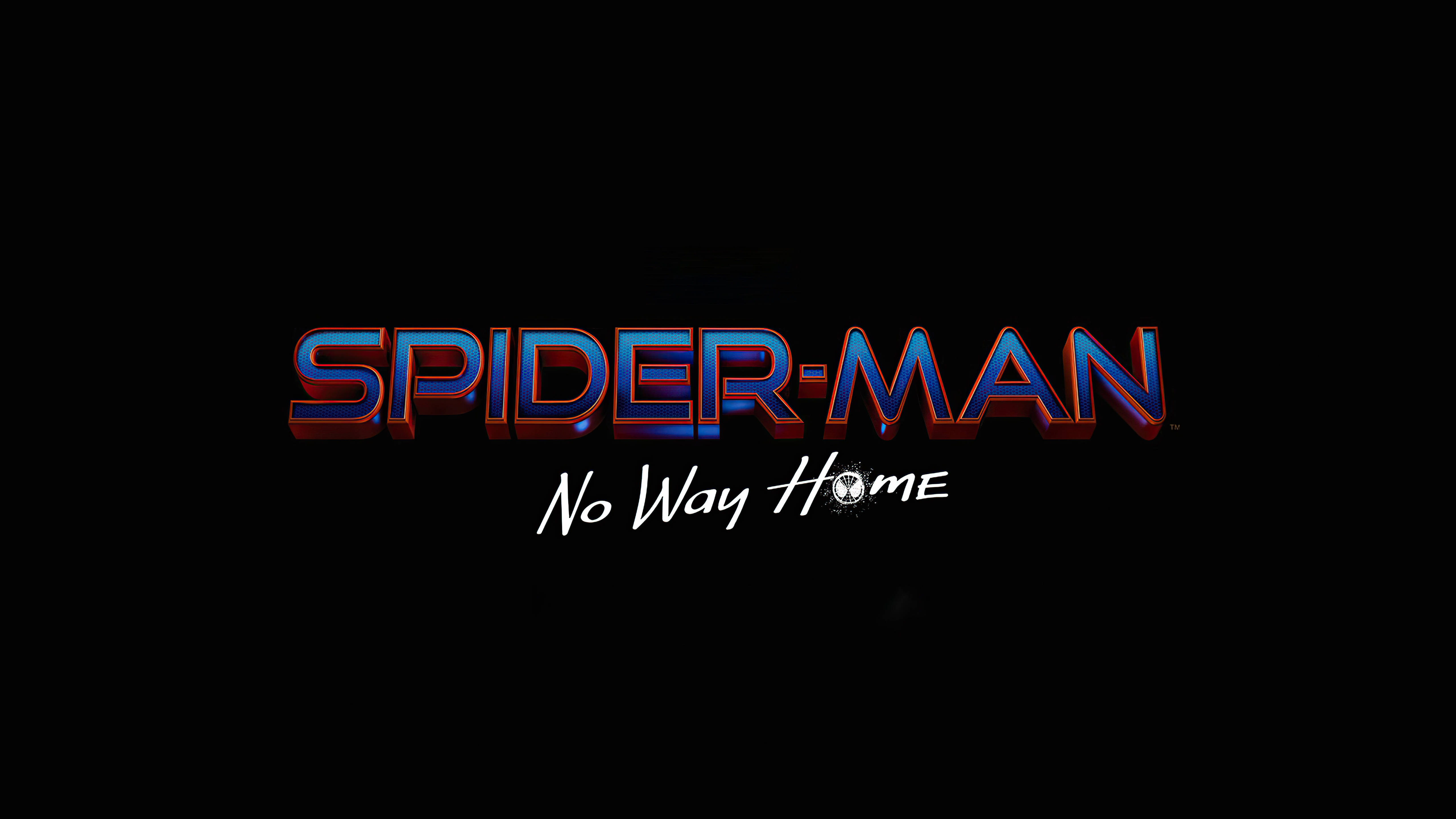 Spider Man No Way Home 桌布 壁紙 — 發光3D蜘蛛人標誌，帶有紅藍金屬光澤，黑色背景。