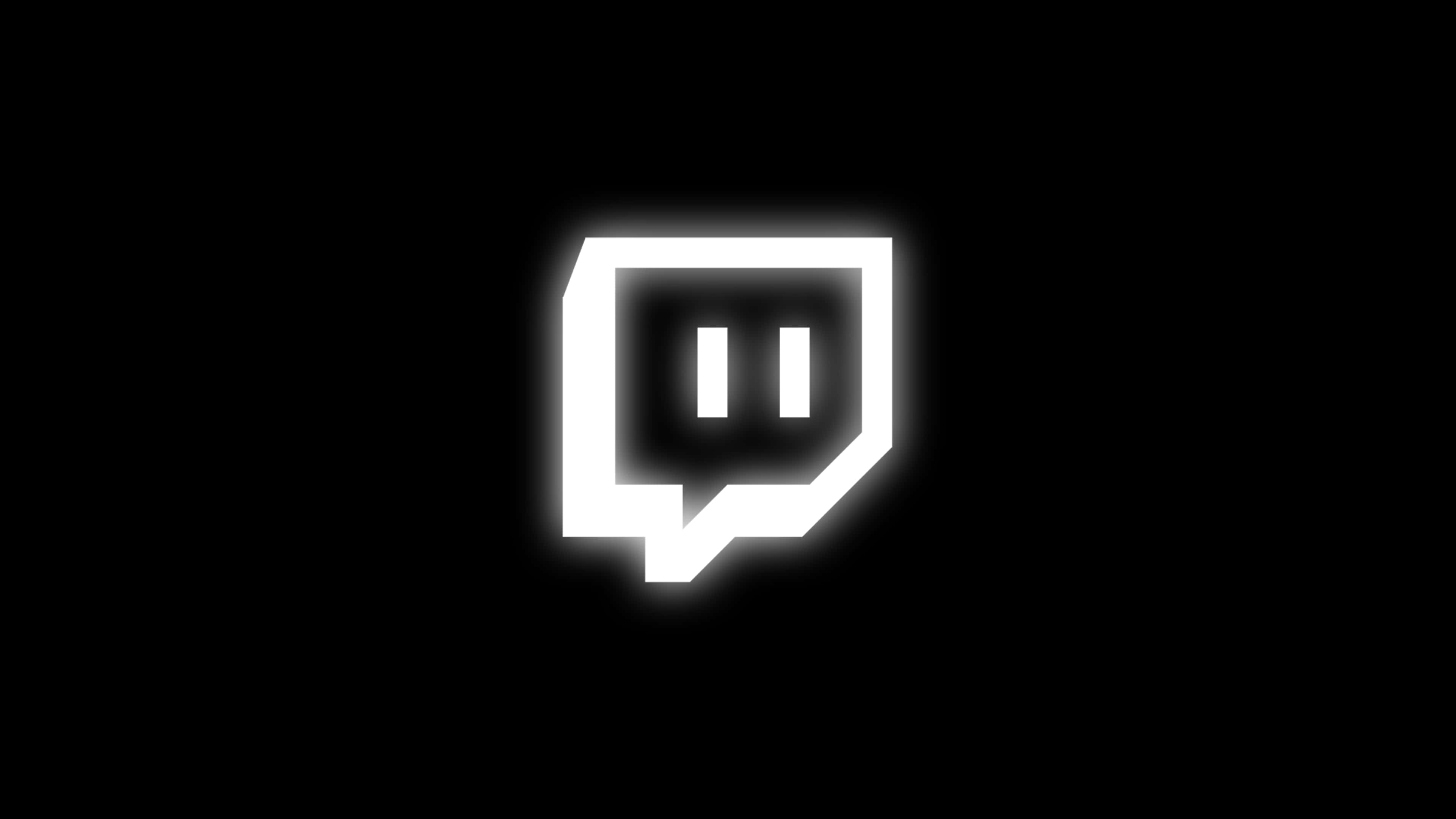 Twitch 桌布 壁紙 — 發光白色 Twitch 標誌居中於純黑色背景上，帶有柔和的光暈。