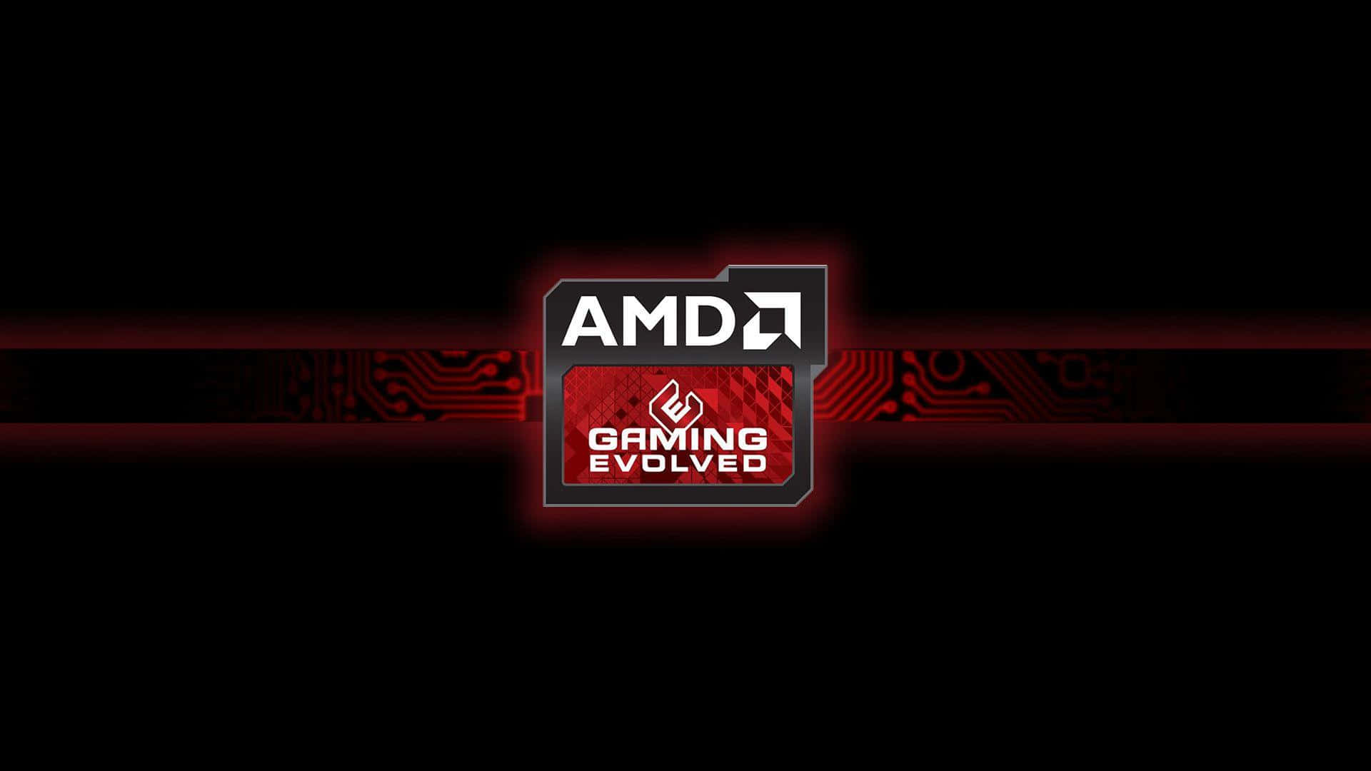AMD 桌布 壁紙 — 發光的 AMD Gaming Evolved 標誌居中於黑色背景上，帶有紅色電路板圖案。