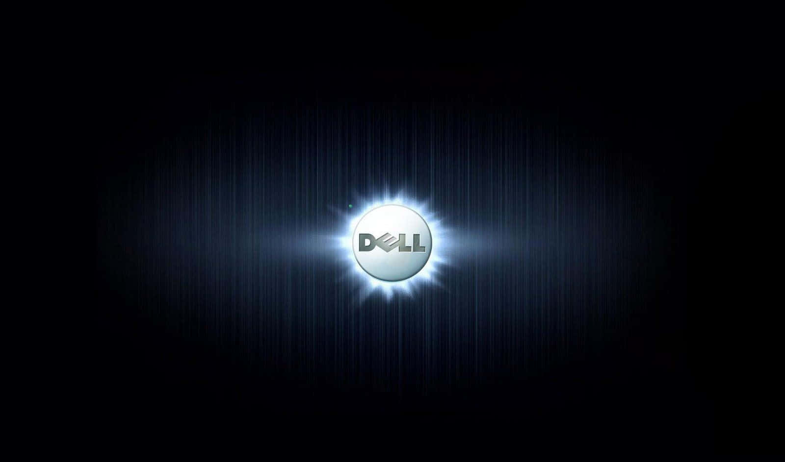 Dell 桌布 壁紙 — 發光的 Dell 標誌在帶有垂直條紋的深色背景上散發出明亮的藍光。