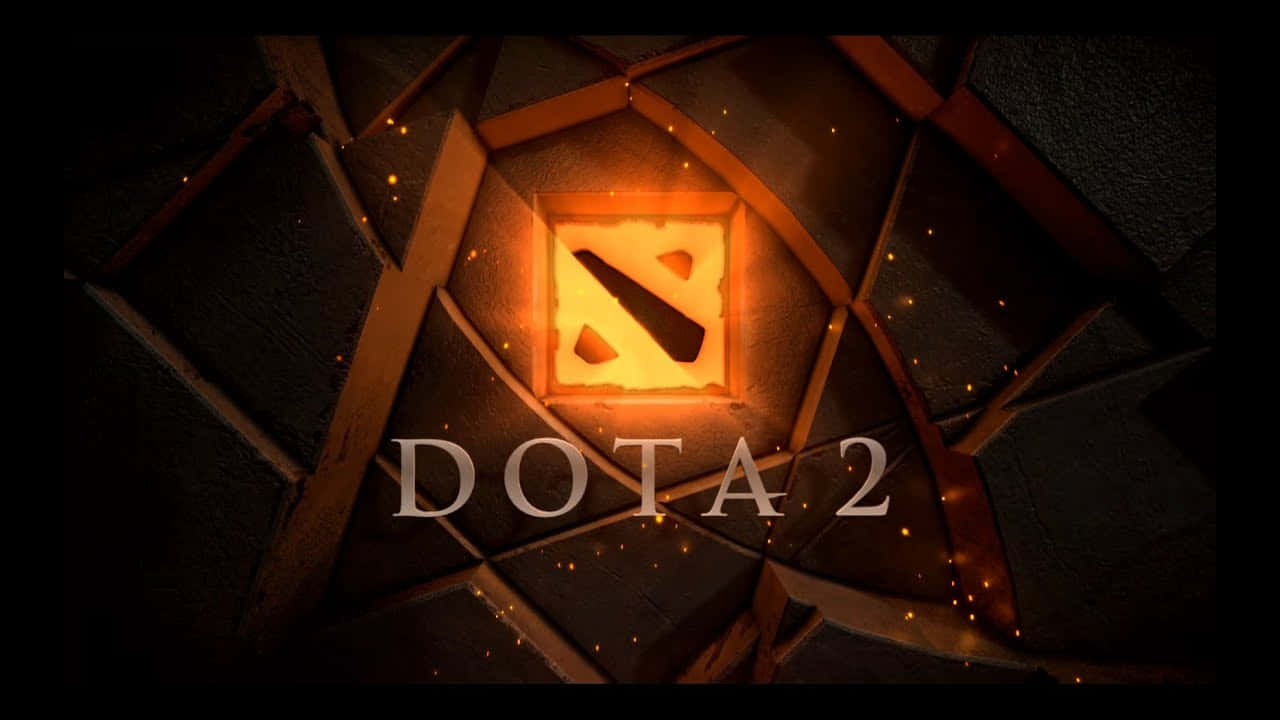 電玩遊戲 桌布 壁紙 — 發光的 Dota 2 標誌嵌入在黑暗的幾何結構中，帶有漂浮的餘燼和溫暖的環境照明。