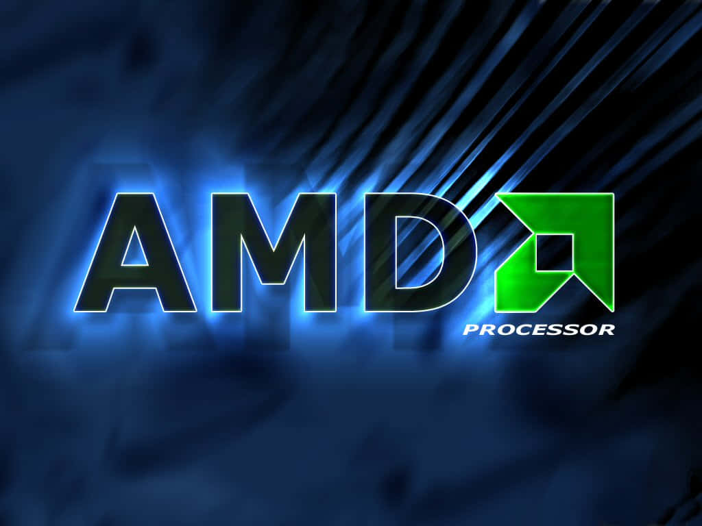 AMD 桌布 壁紙 — 發光的AMD處理器標誌，帶有藍色和綠色霓虹燈，在黑暗抽象背景上。