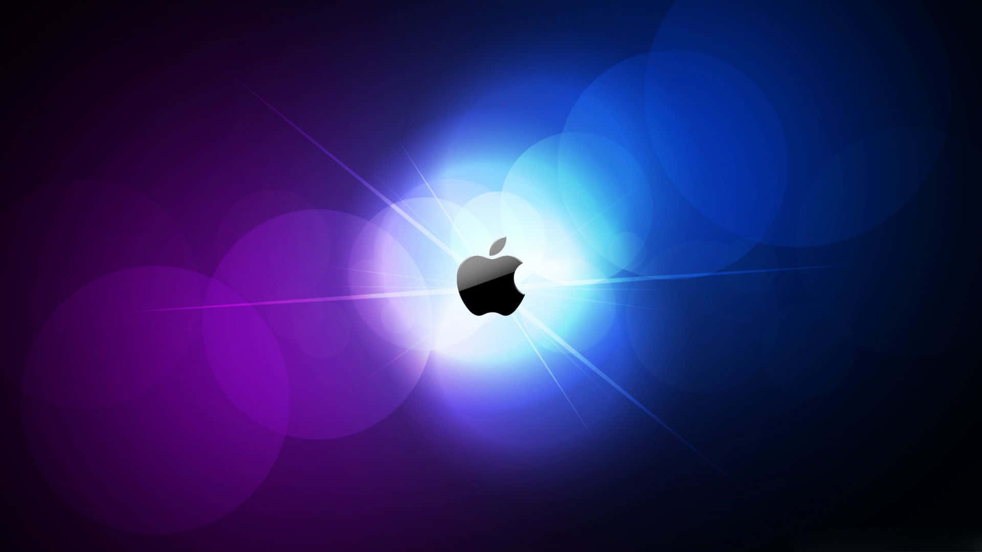 Light 桌布 壁紙 — 發光的Apple標誌在深色背景上散發出明亮的藍色和紫色鏡頭光暈。