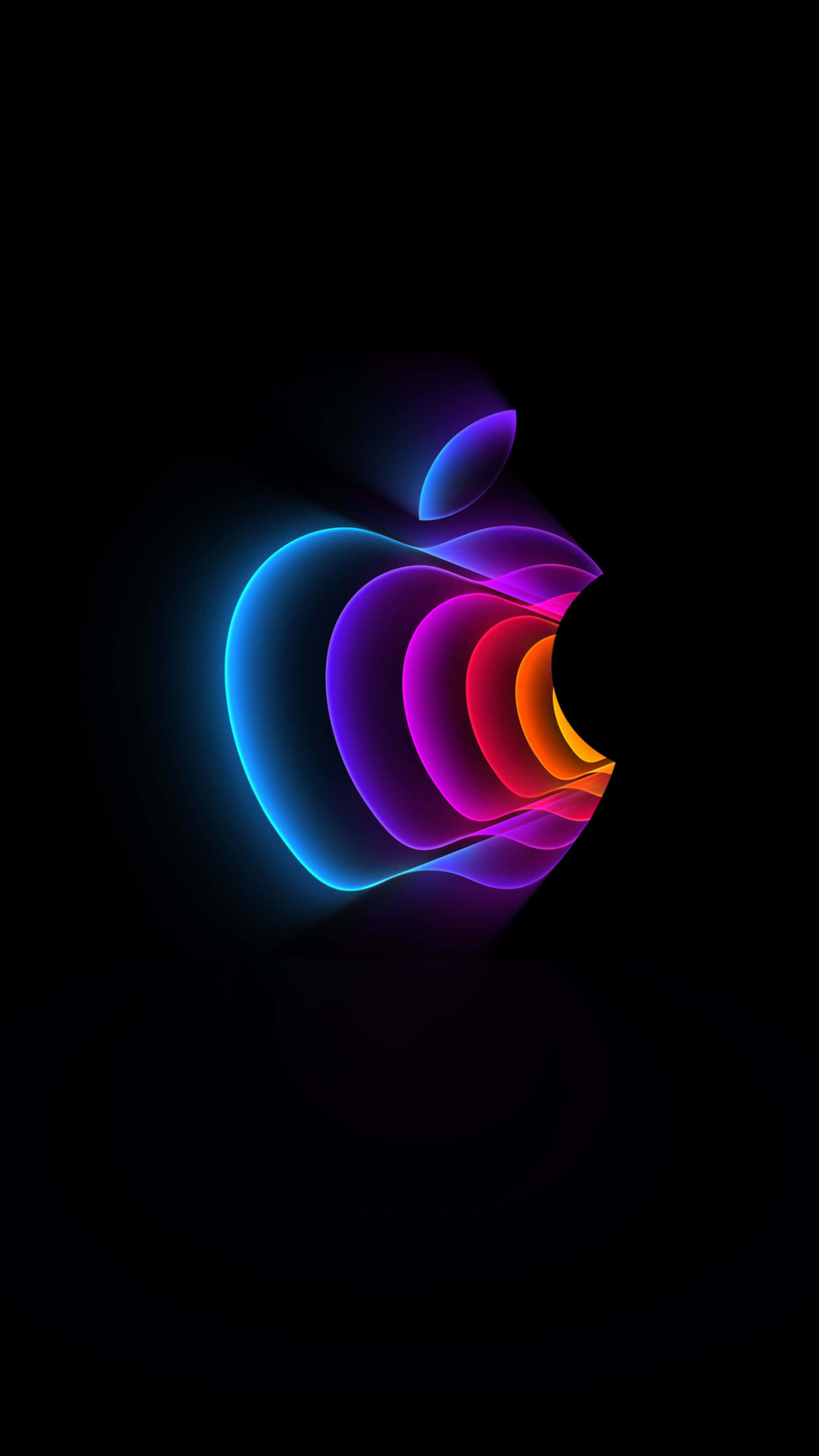 手機 桌布 壁紙 — 發光的Apple標誌在漆黑背景上散發出鮮豔的霓虹色調。