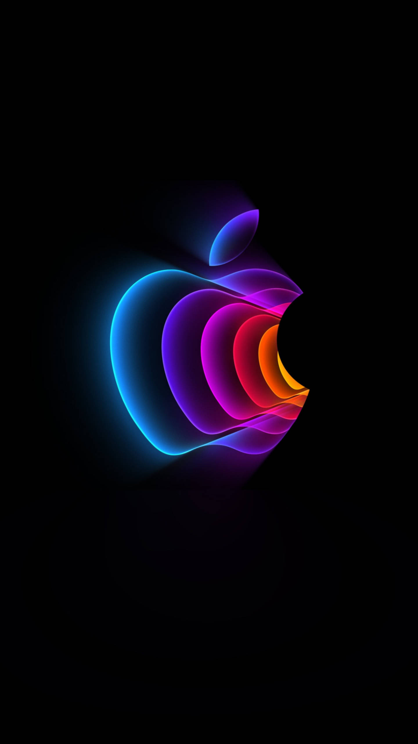 lights 桌布 壁紙 — 發光的Apple標誌在純黑色背景上散發出鮮豔的霓虹色調。